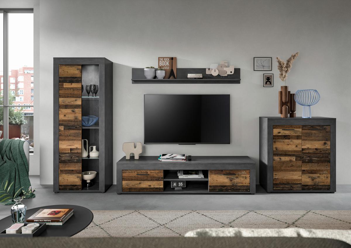 Serija Dnevnog Boravka Jam - prirodne boje/crna, Design, staklo/drvni materijal (330/159/35cm) - Modern Living