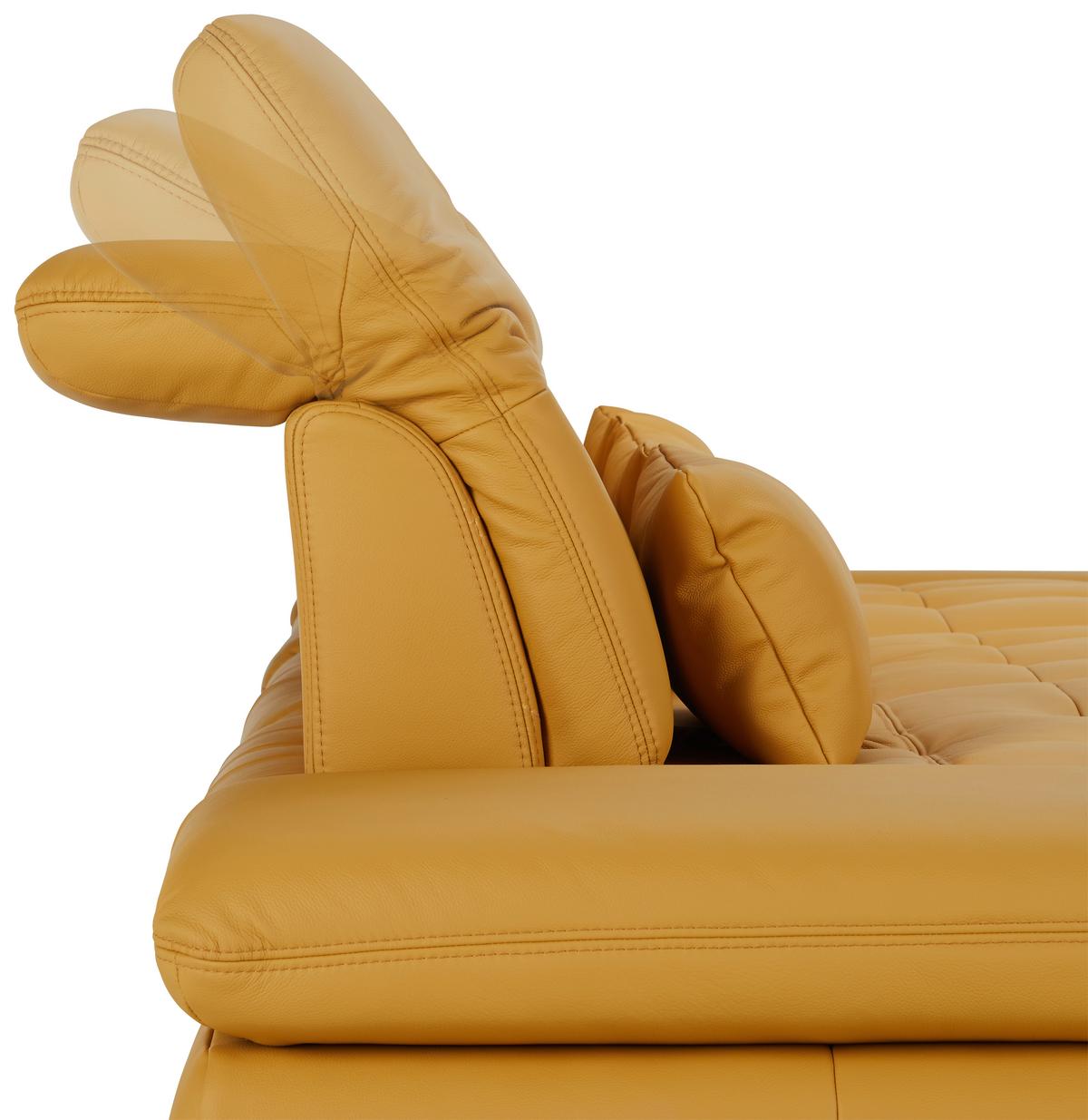 Ledersofa in Gelb mit Bettfunktion - Currygelb/Chromfarben, Konventionell, Leder/Metall (305/199cm) - Premium Living