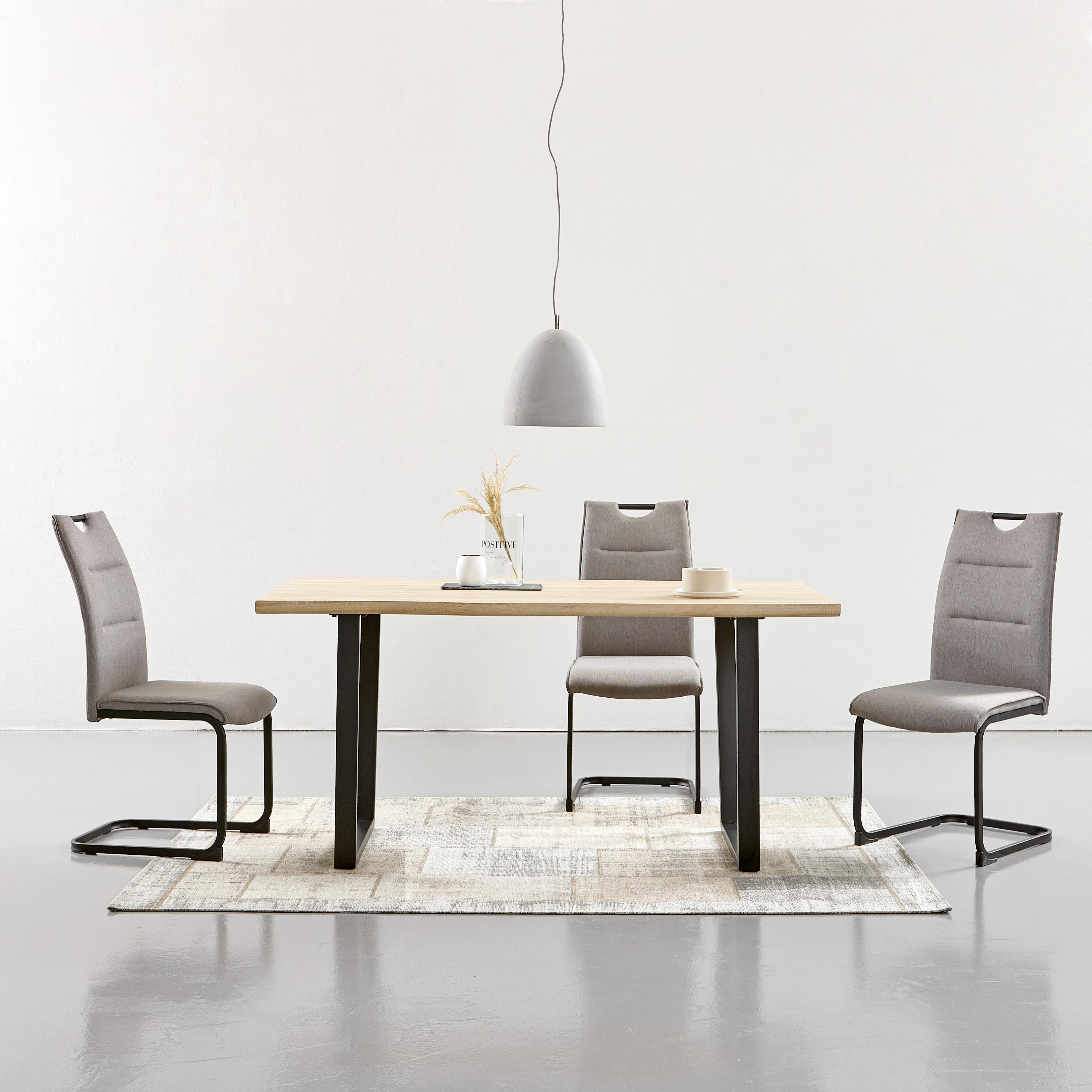 STÓŁ DO JADALNI CAIN - kolor dębowy/czarny, Design, materiał drewnopochodny/metal (160/90/76cm) - MID.YOU