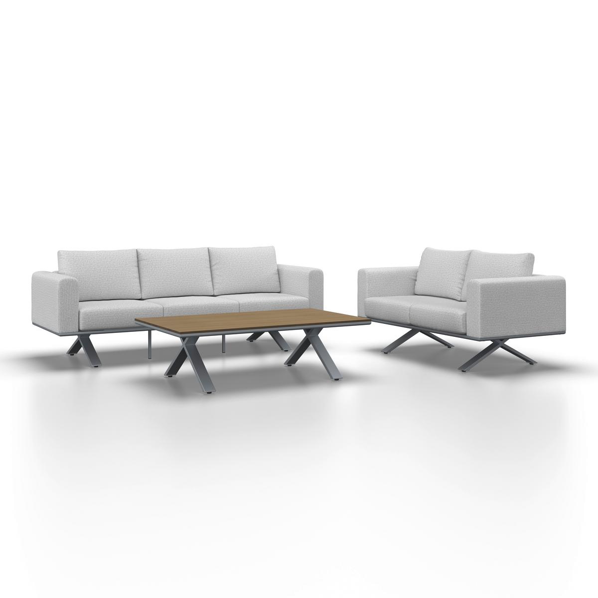 LOUNGEGARNITUR SOFIA - Hellgrau/Naturfarben, Modern, Kunststoff/Textil (221/67/80cm) - Bessagi Garden