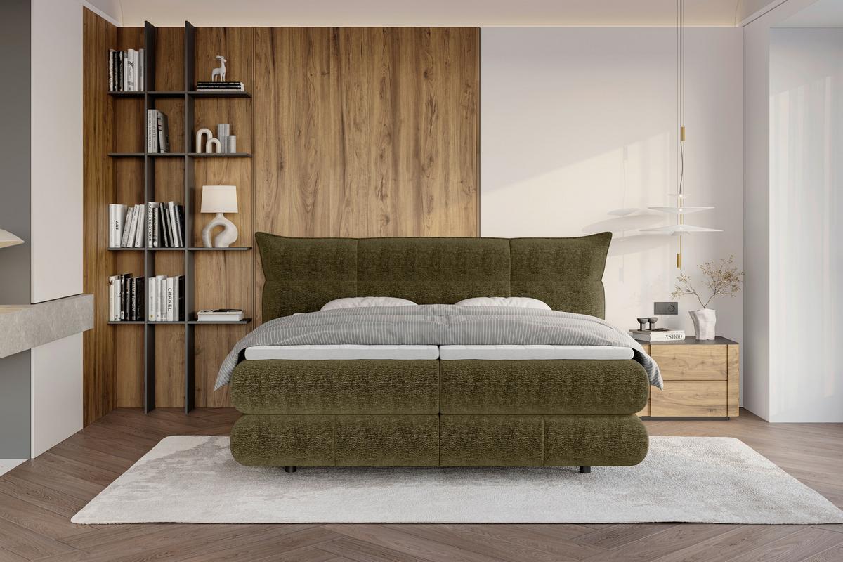 Boxspringbett Auris - Schilfgrün/Schwarz, Konventionell, Kunststoff/Textil (140/200cm) - Sembella