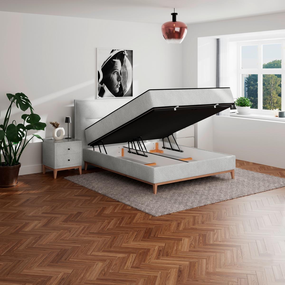 Postelja Z Vzmetnico Smile, Srebrna, 180x200 - srebrne barve, Konvencionalno, kovina/tekstil (180/200cm) - Premium Living