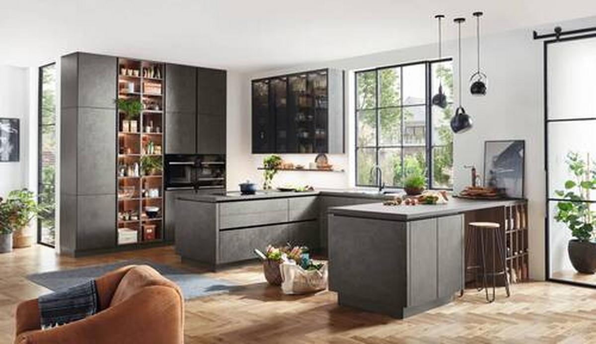 Einbauküche Riva in Grau/Eichefarben - Eichefarben/Grau, MODERN, Holzwerkstoff - Nobilia
