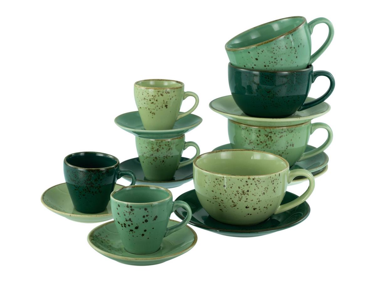 Kavni Servis Green Life, 16-Delni - zelena/gozdno zelena, Basics, keramika - Creatable
