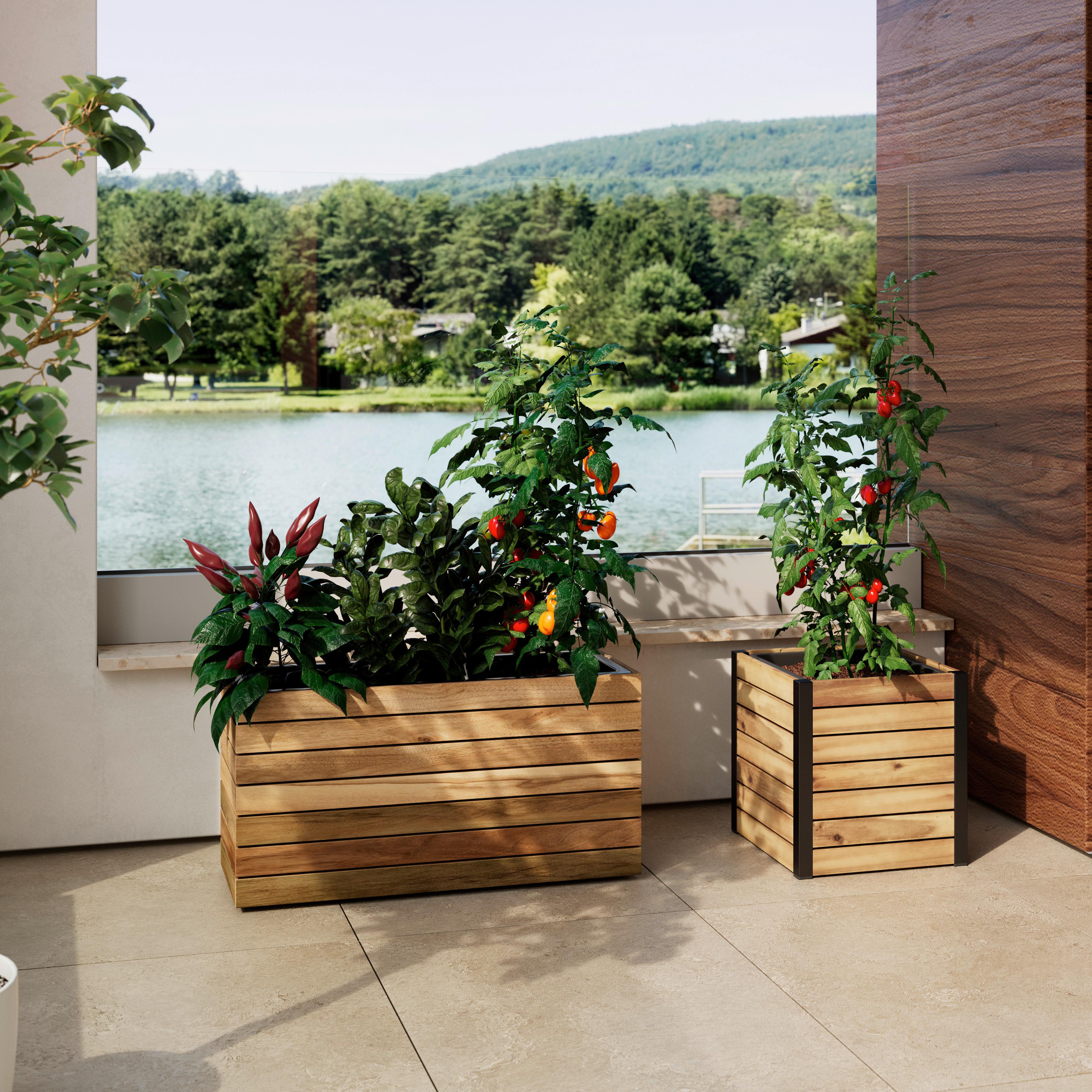 Hochbeet Marlo Echtholz massiv - Akaziefarben, MODERN, Holz/Kunststoff (69/34,5/26cm) - Bessagi Garden