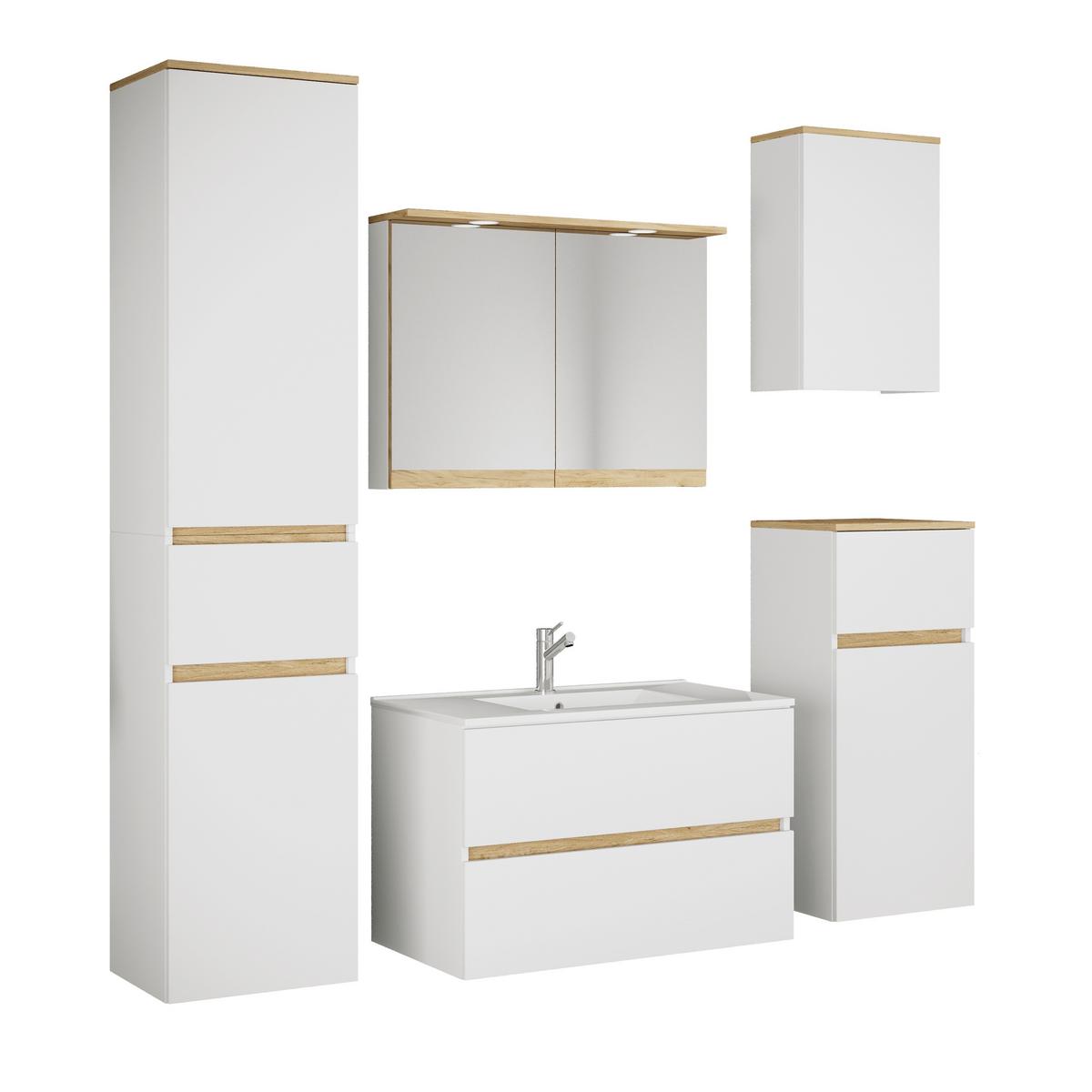 Badezimmer Cosila - Honigeiche/Weiss, Trend, Keramik/Holzwerkstoff (161cm) - MID.YOU