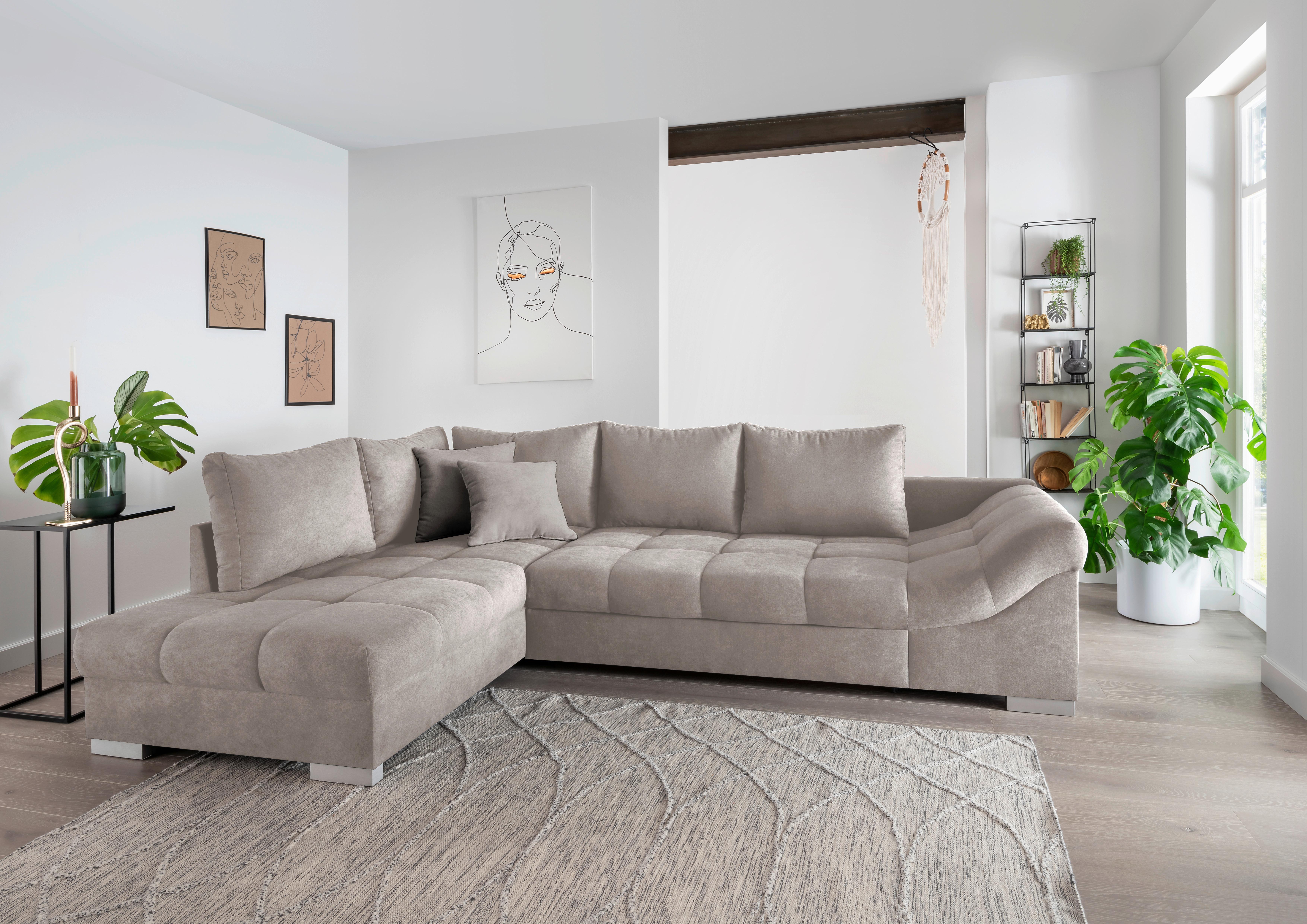 Wohnlandschaft Alvito Taupe Nylon/Mikrofaser - Taupe/Silberfarben, Design, Holz/Textil (202/298cm) - MID.YOU