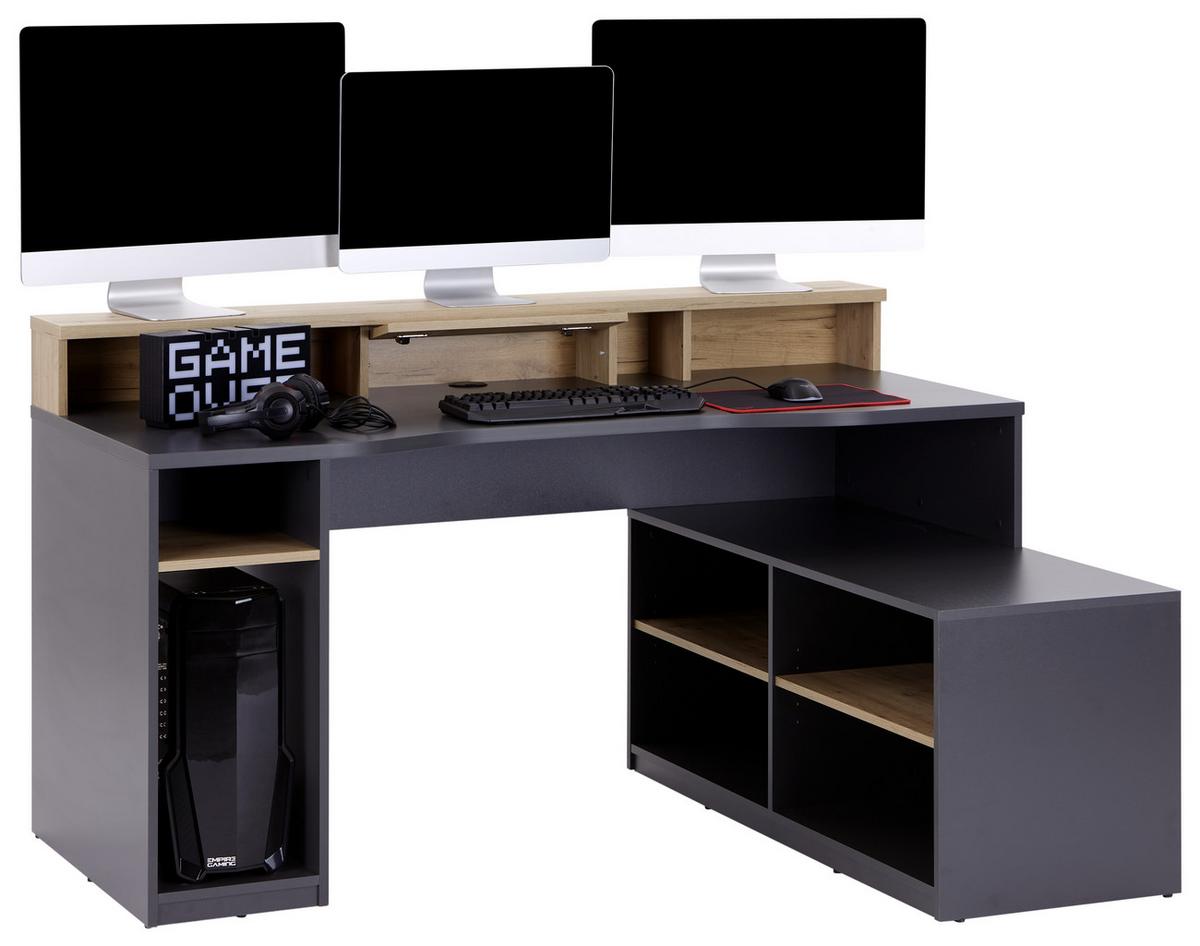 Masa de scris TEAMPLAYER - culoare lemn stejar/antracit, Modern, material pe bază de lemn (160/91,5/120cm) - Modern Living