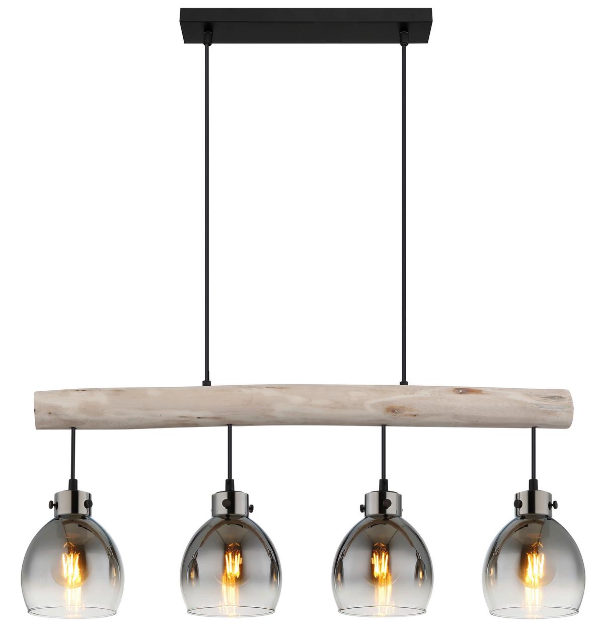 Hängeleuchte Ryan Natur/Schwarz max. 40 Watt - Schwarz/Naturfarben, Natur, Glas/Holz (82,5/15/140cm) - Globo