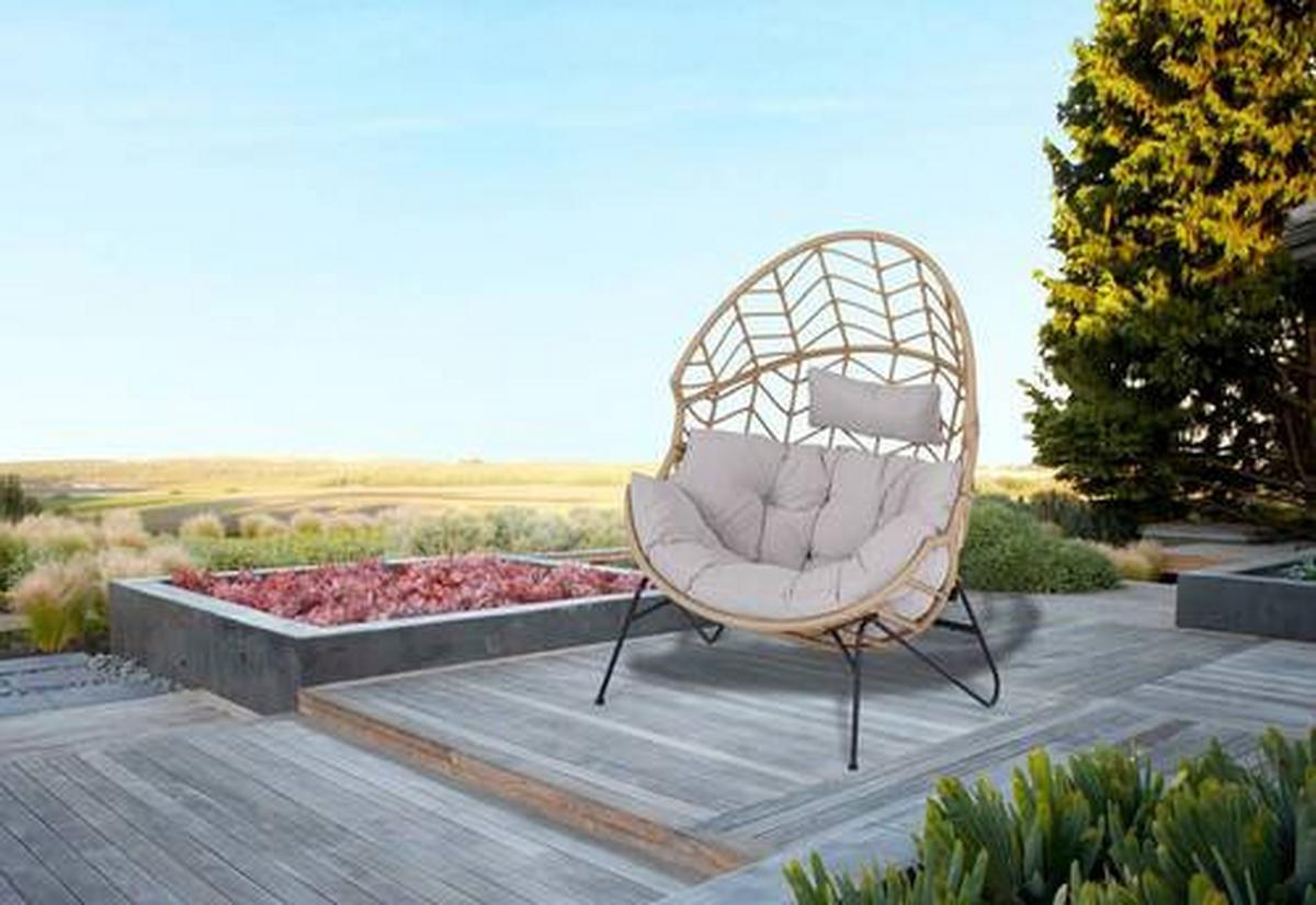 Gartenmuschel Marike in Natur/Schwarz/Beige - Beige/Schwarz, Modern, Kunststoff/Textil (98/146/95cm) - Mömax