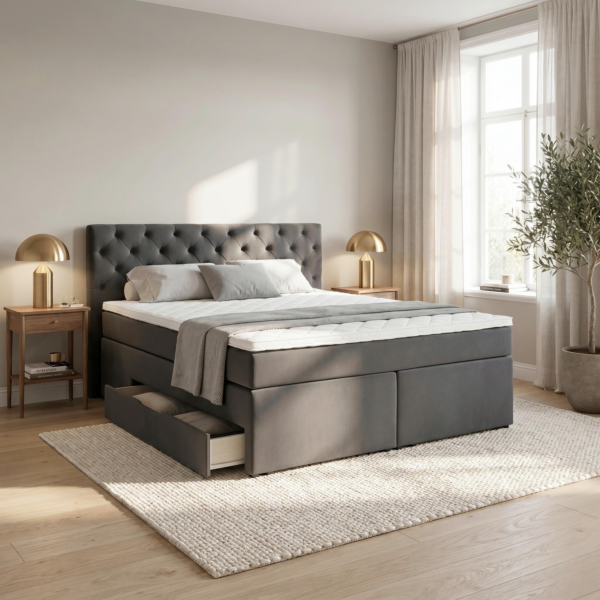 Boxspring Krevet Chester - crna/antracit, drvni materijal/tekstil (180/200cm) - Modern Living