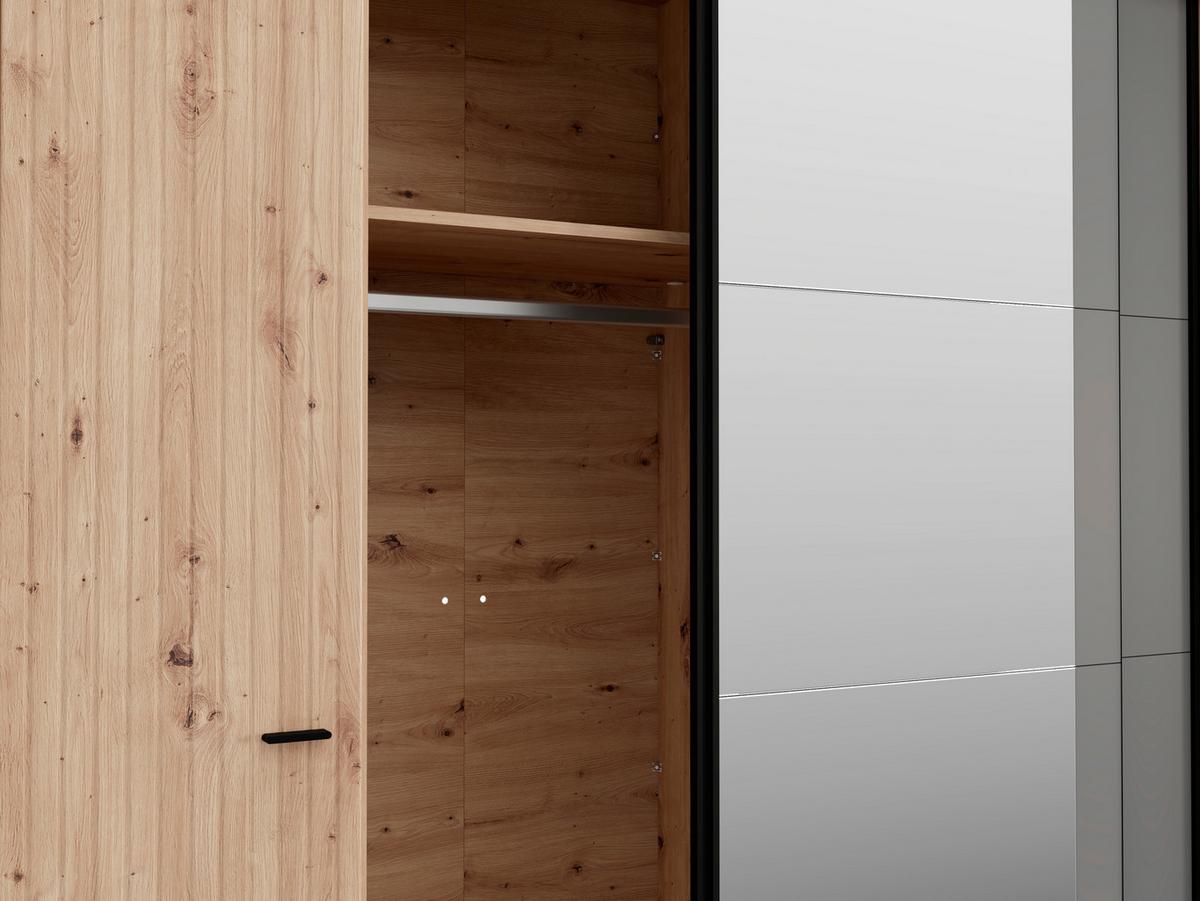 Ruhásszekrény Sinop - grafitszürke/fekete, Modern, faalapú anyag/üveg (232/218,5/58cm)