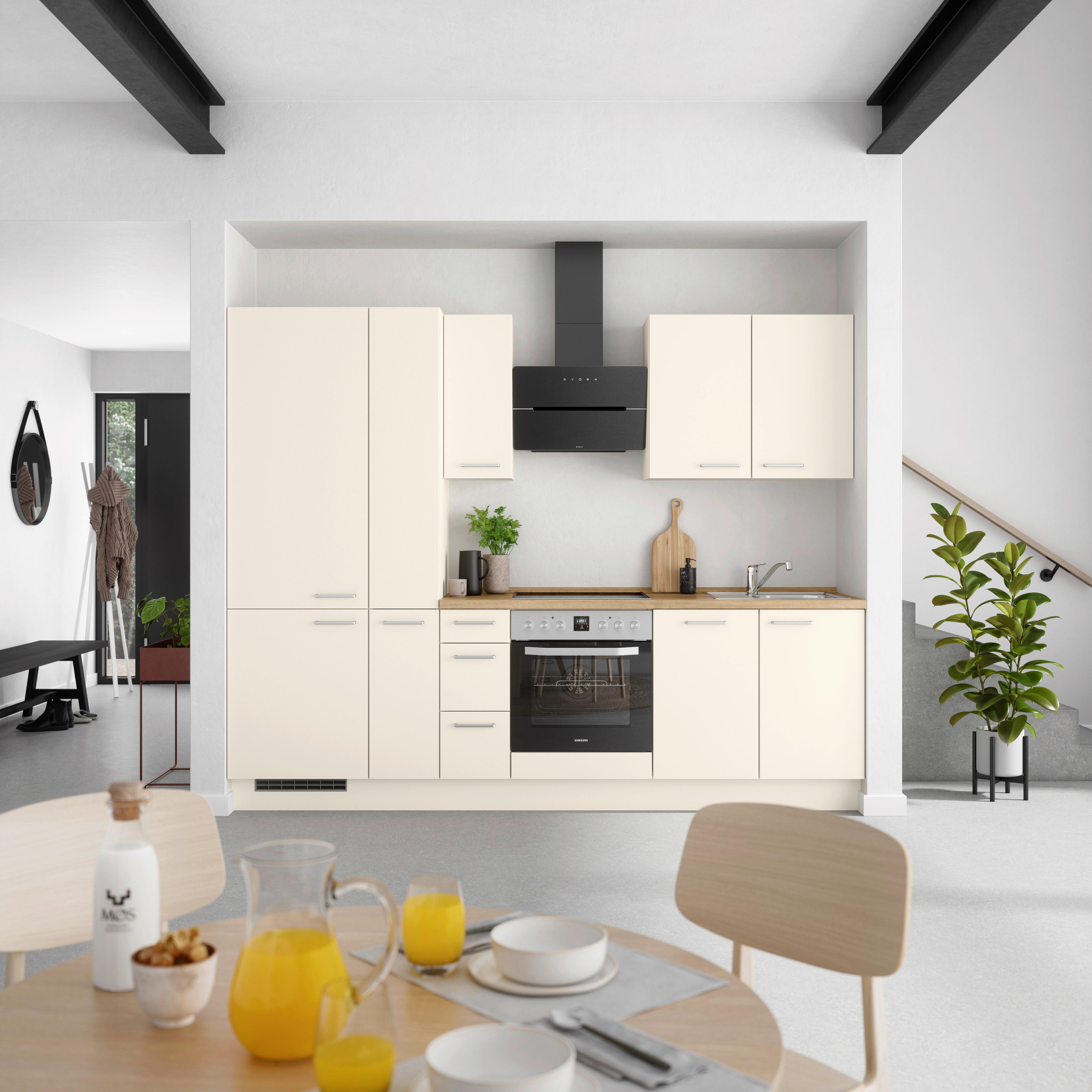 Küchenblock Touch High m. Geräten Magnolie - Edelstahlfarben/Eichefarben, MODERN, Holzwerkstoff/Metall (270cm) - Nobilia