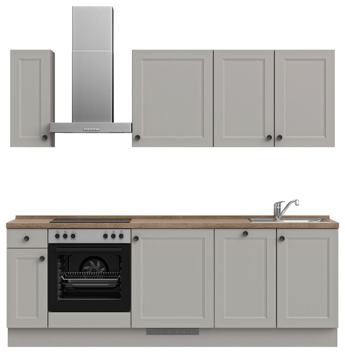 Küchenblock Cascada Low m. Geräten Grau - Eiche dunkel/Schwarz, MODERN, Holzwerkstoff/Metall (240cm) - Nobilia