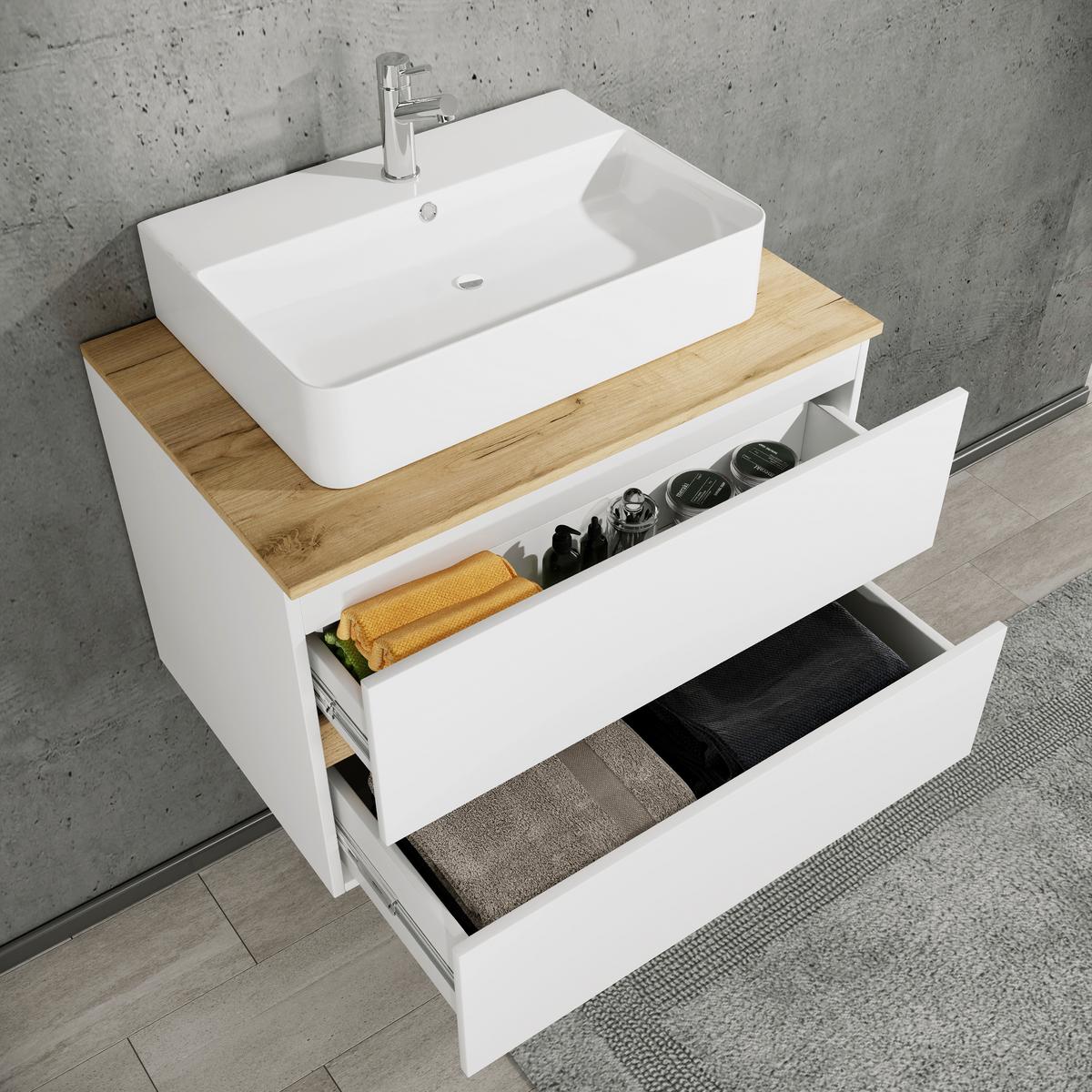 Badezimmer Cosila - Honigeiche/Weiss, Trend, Keramik/Holzwerkstoff (80/64/51cm) - MID.YOU