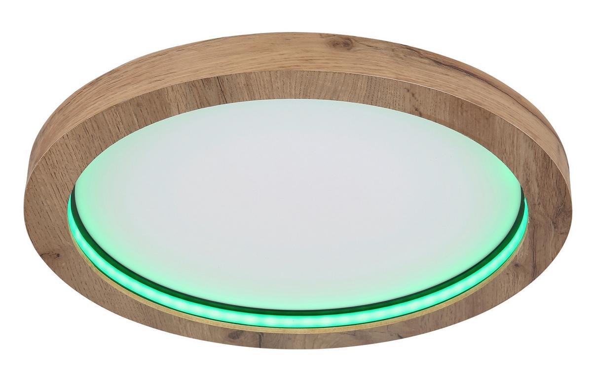 LED-DECKENLEUCHTE 41374-24R - Dunkelbraun/Opal, Natur, Holzwerkstoff/Kunststoff (40/6,5cm) - Globo