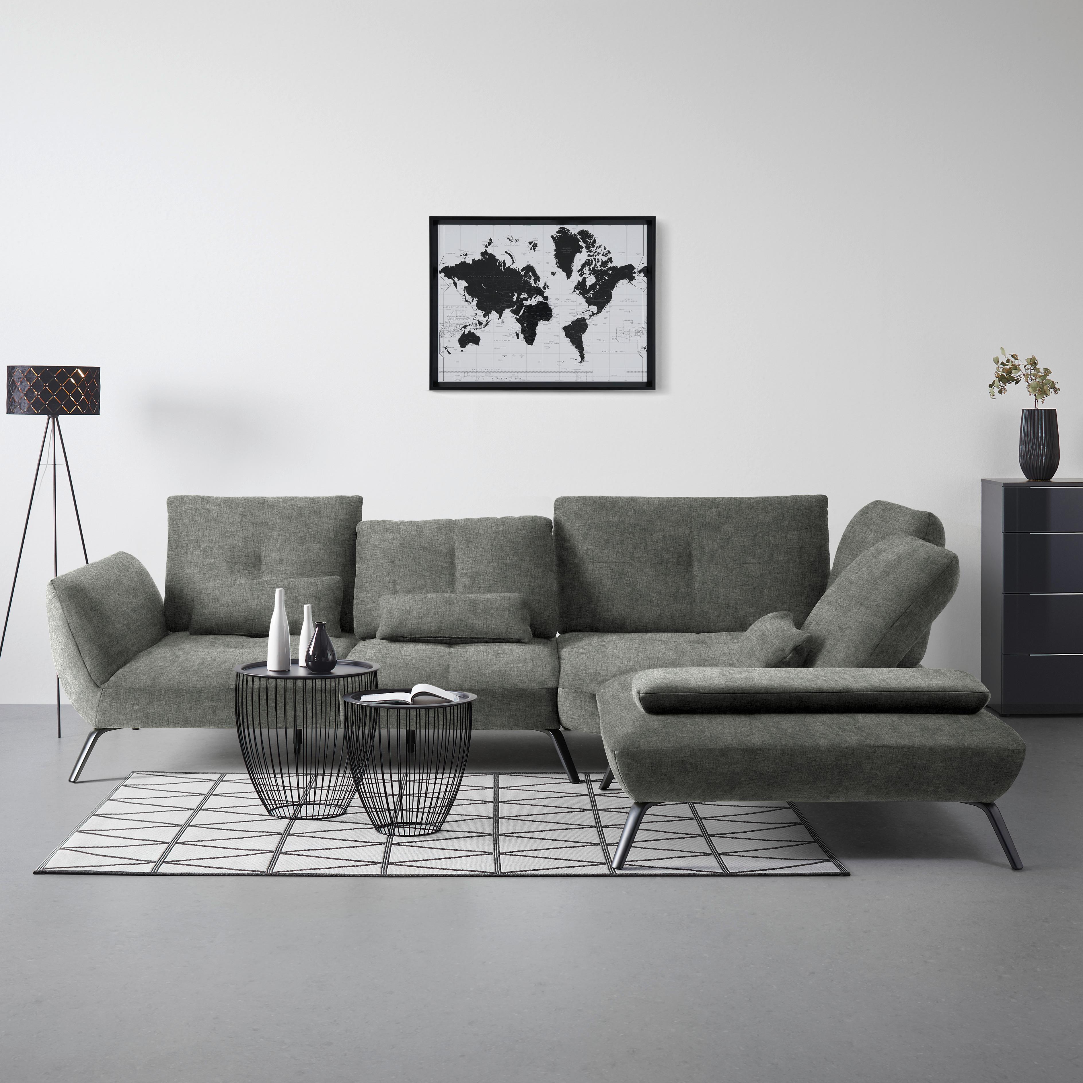 Wohnlandschaft Trendy Dunkelgrau - Dunkelgrau/Schwarz, MODERN, Holzwerkstoff/Textil (310/93/250cm) - Premium Living