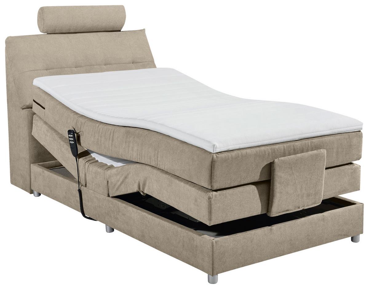 Boxspringbett Palermo elektrisch 120x200cm Sandfarb. - Sandfarben/Silberfarben, MODERN, Holzwerkstoff/Kunststoff (120/200cm) - MID.YOU