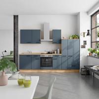 Küchenblock Easytouch Low m. Geräten Blau - Blau/Eichefarben, MODERN, Holzwerkstoff/Metall (300cm) - Nobilia