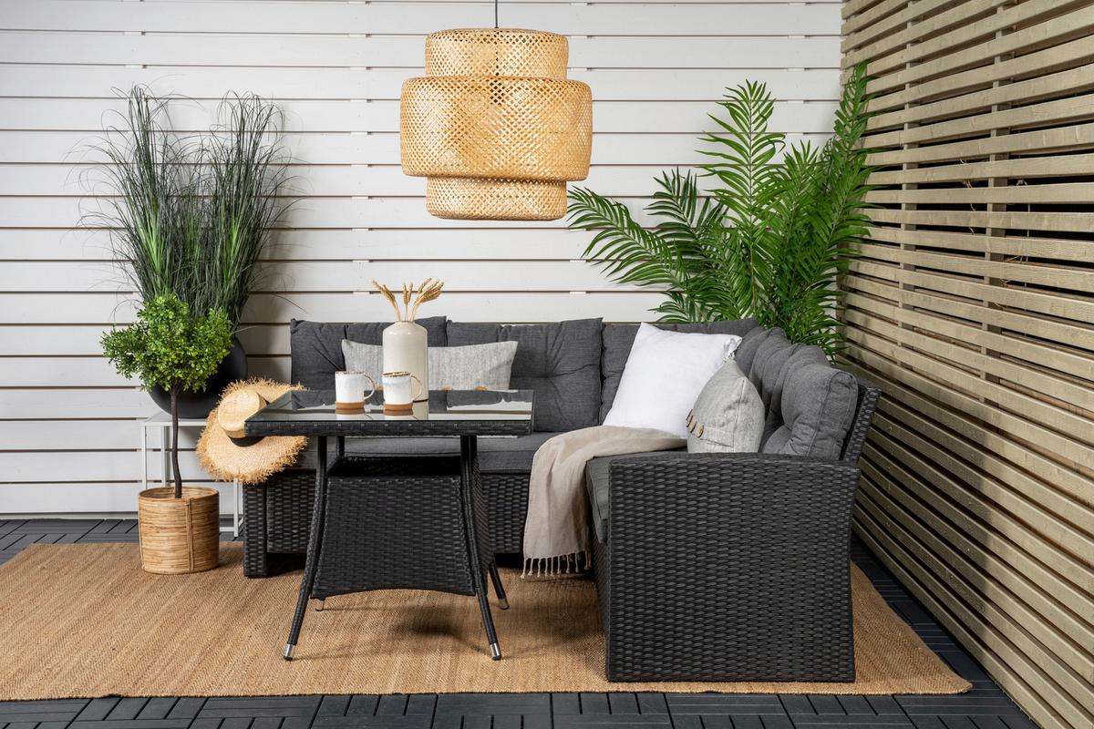 LOUNGEGARNITUR WATFORD - Schwarz/Grau, KONVENTIONELL, Glas/Kunststoff - Gardenson