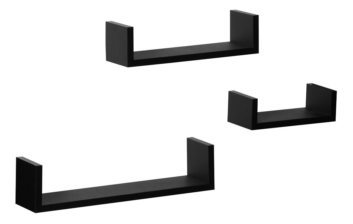 VÄGGHYLLA SET U-BORD -SB- - svart, Klassisk, trämaterial (42-32-22/9,5/10-8,5-7cm) - Mömax