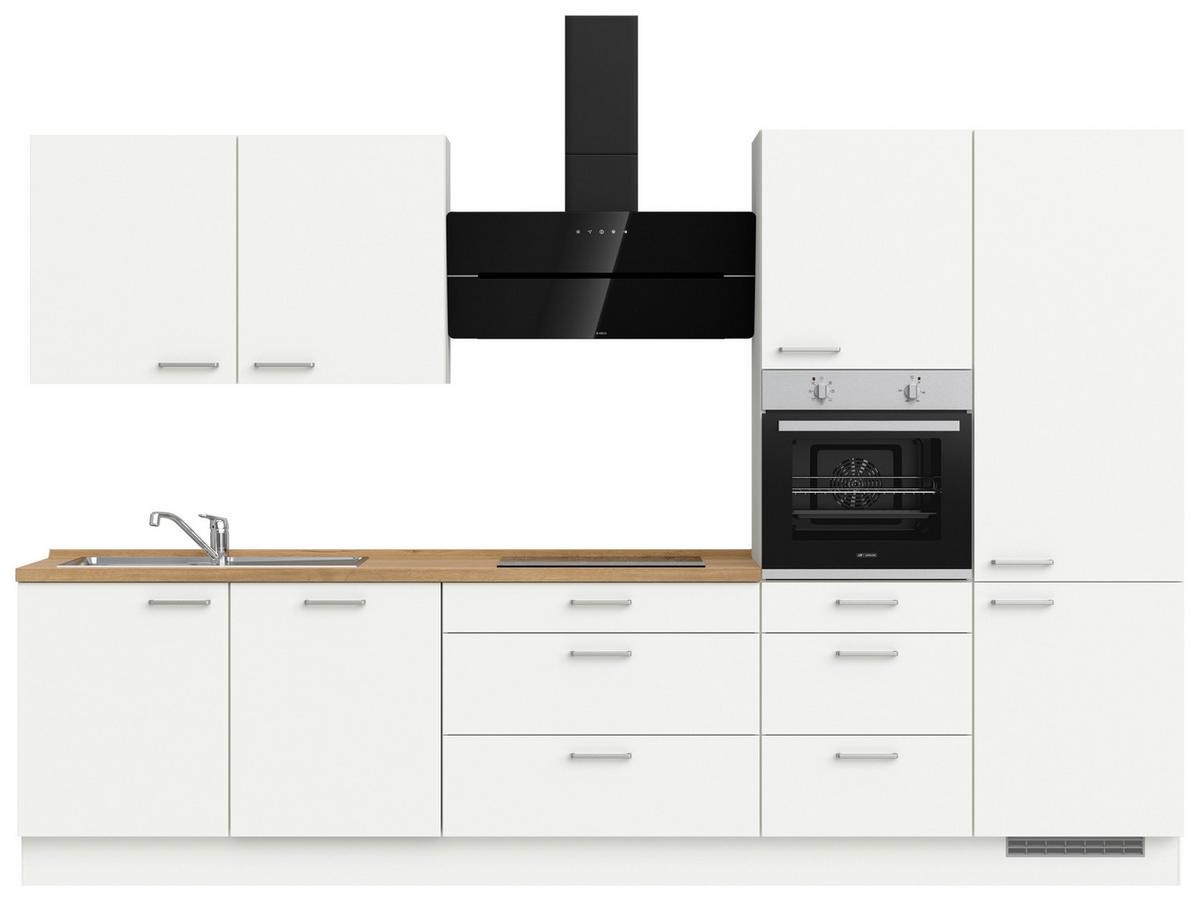 Küchenblock Touch High m. Geräten Weiß - Edelstahlfarben/Eichefarben, MODERN, Holzwerkstoff/Metall (330cm) - Nobilia