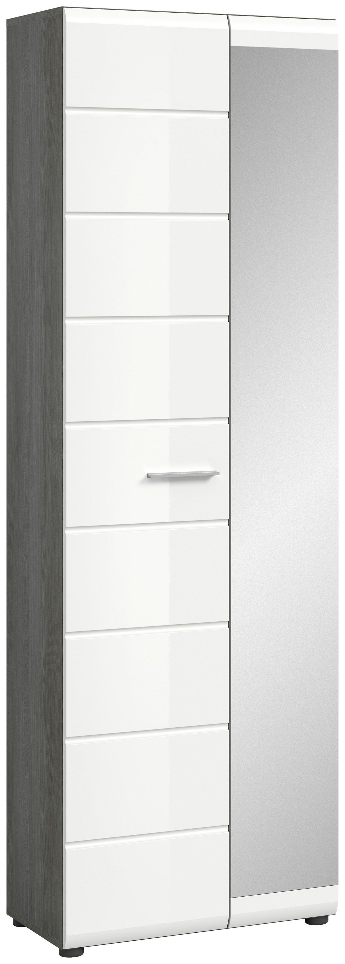 Garderobenschrank Salsa ca. 60x192x37cm Weiß/Rauchsil. - Weiß Hochglanz/Silberfarben, Design, Holzwerkstoff/Kunststoff (60/192/37cm) - MID.YOU
