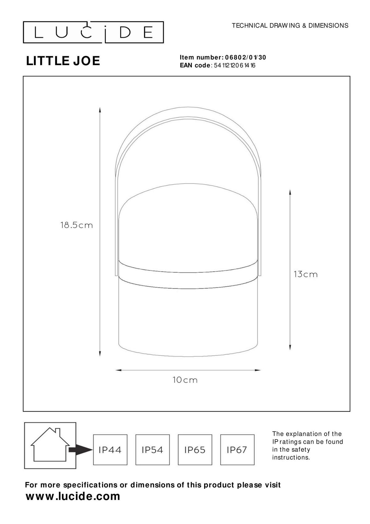Led-aussenleuchte 06802/01/30 Little Joe - Weiss/Schwarz, Basics, Kunststoff/Metall (10/18.5cm) - Lucide