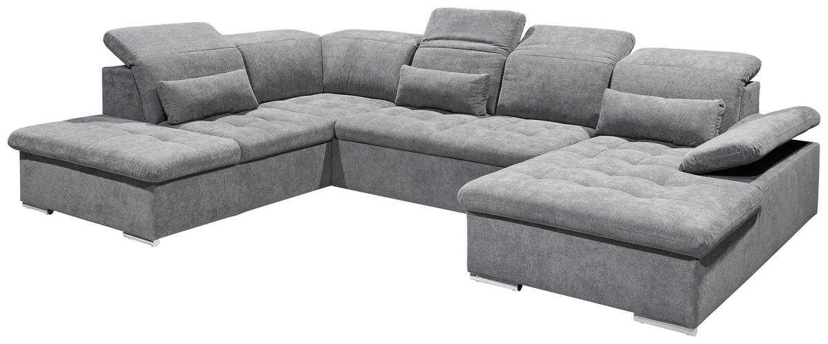 Wohnlandschaft Wayne U inkl. Kissen Grau - Silberfarben/Grau, KONVENTIONELL, Kunststoff/Textil (240/340/188cm) - MID.YOU