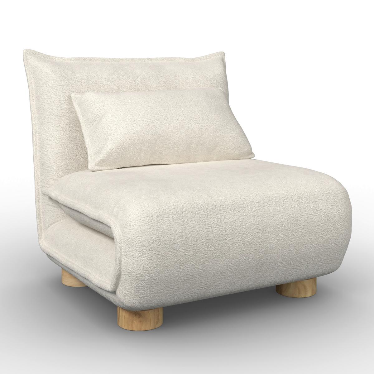 Schlafsessel Bella Bouclé Weiß - Weiß/Naturfarben, MODERN, Holz/Textil (83/41/63cm) - Bessagi Home