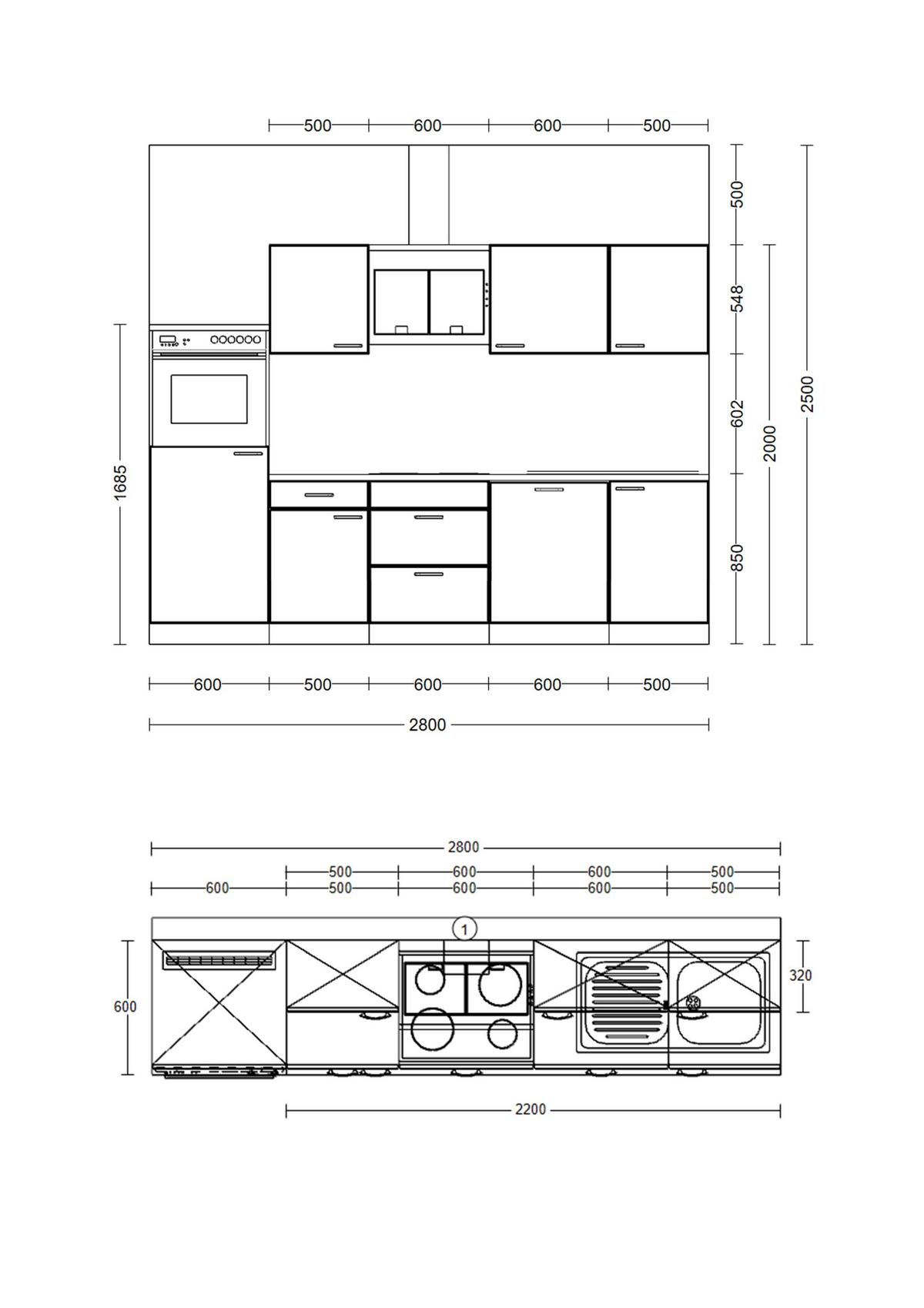 Kuhinjski Blok Z Aparati Julia, Bela, Barva Hrasta - črna/barve hrasta, Basics, kovina/leseni material (280cm) - FlexWell