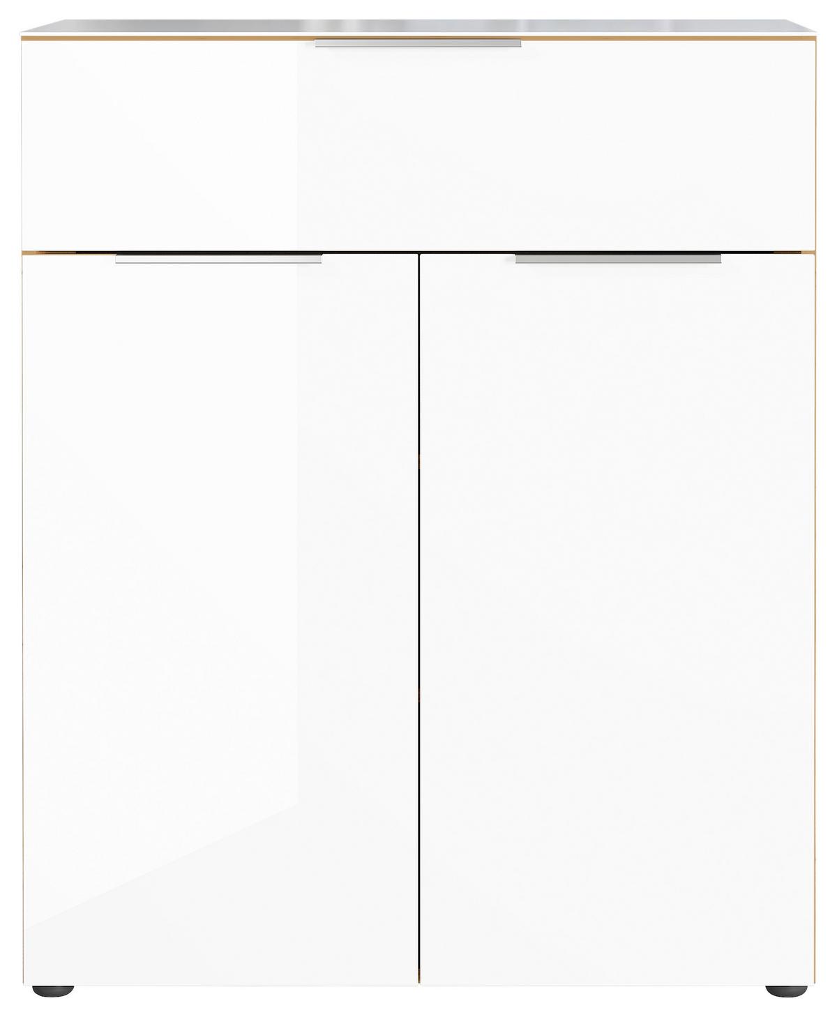 commode in Weiss/Eichefarben - couleur de chêne/noir, Modern, métal/verre (83/102/42cm) - Premium Living