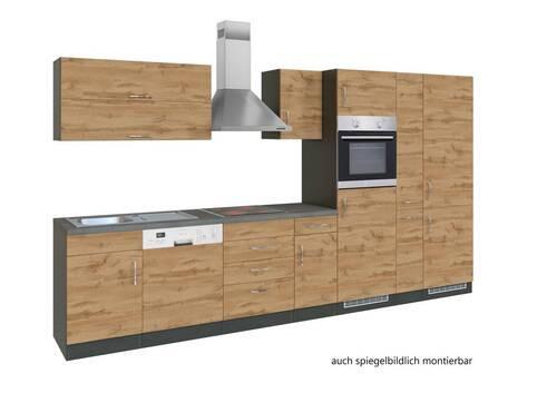 Küchenblock Sorrento mit Geräten ca. 360 cm Eichefarben - Chromfarben/Schieferfarben, MODERN, Holzwerkstoff/Metall (360cm) - Held