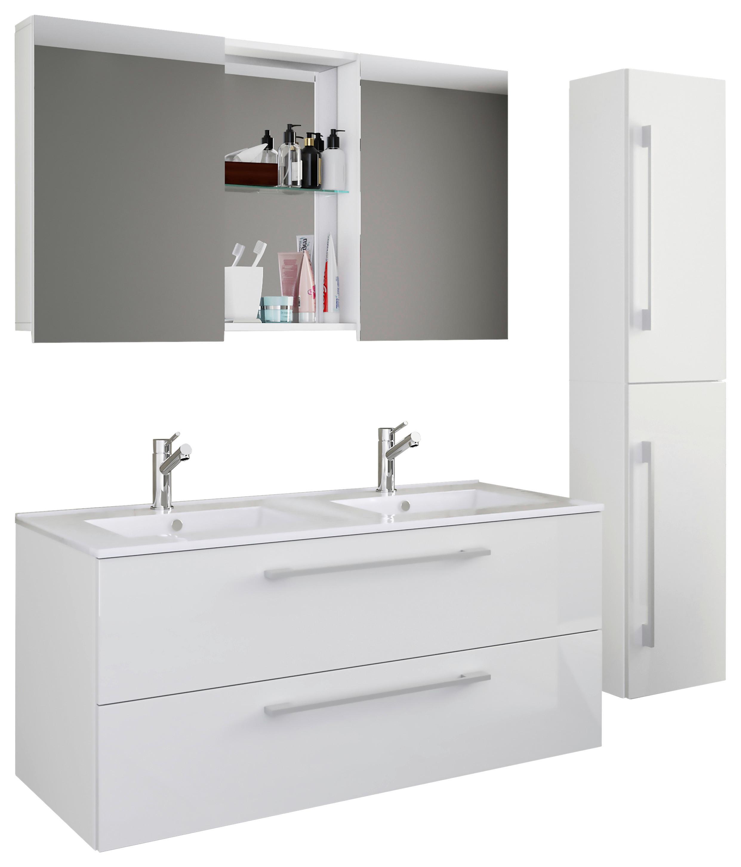 Kopalnica Budasi, Bela - bela/barve aluminija, Moderno, kovina/leseni material (145cm) - MID.YOU