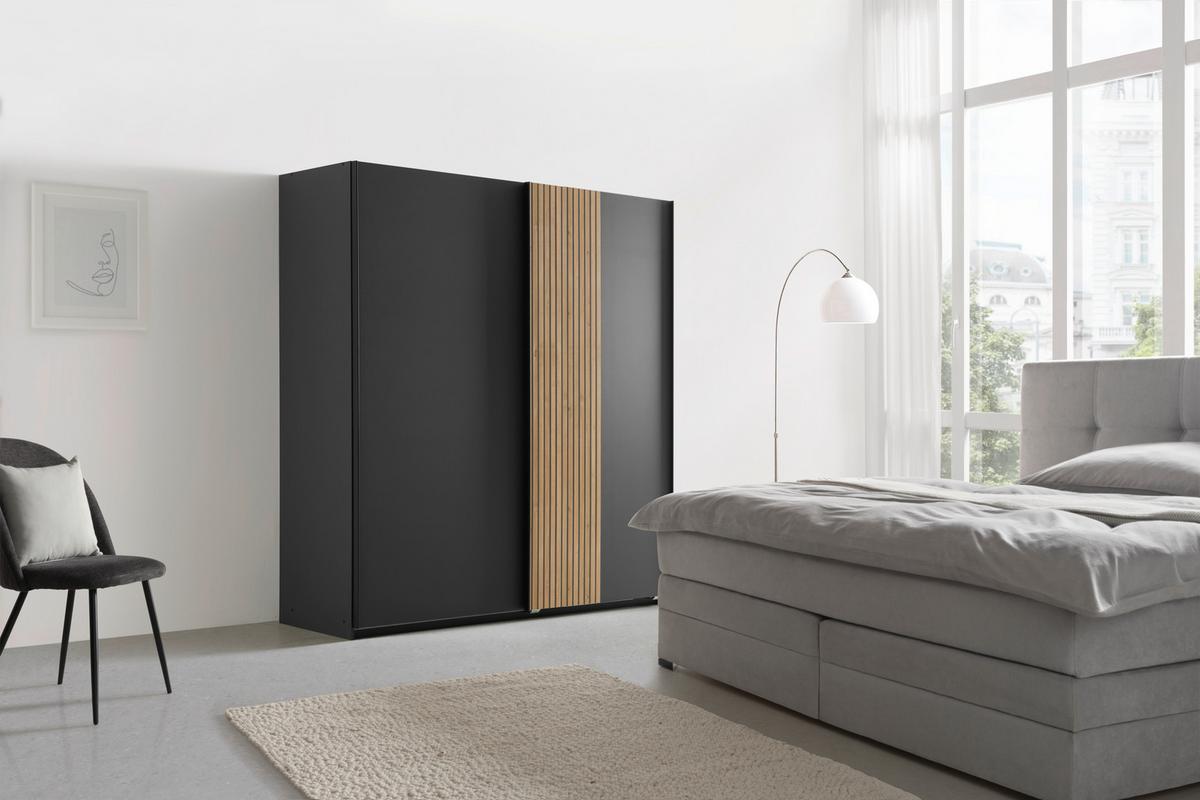 Schwebetürenschrank Sila in Graphitfarben/Eiche Artisan - Graphitfarben/Schwarz, Konventionell, Holzwerkstoff/Metall (180/198/65cm) - Mömax