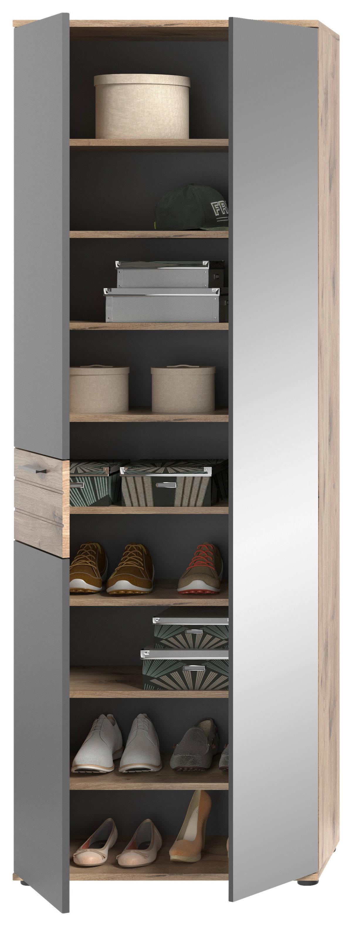 Garderobenschrank Mason ca. 70x200 cm Eiche/Grau - Eichefarben/Schwarz, MODERN, Holzwerkstoff/Kunststoff (70/200/37cm) - MID.YOU