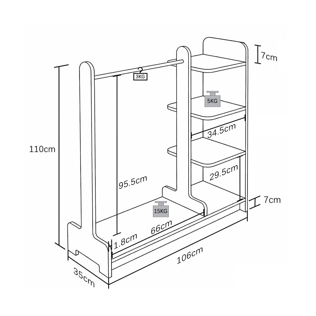 Garderobe Lempu L Anthrazit - Anthrazit, MODERN, Holzwerkstoff/Metall (106/110/35cm) - Livetastic