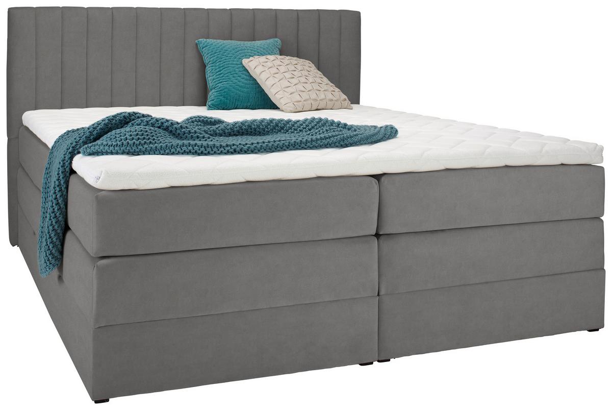 Boxspringbett Simon in Hellgrau ca. 180x200cm - Hellgrau/Schwarz, KONVENTIONELL, Holz/Holzwerkstoff (180/200cm) - Premium Living