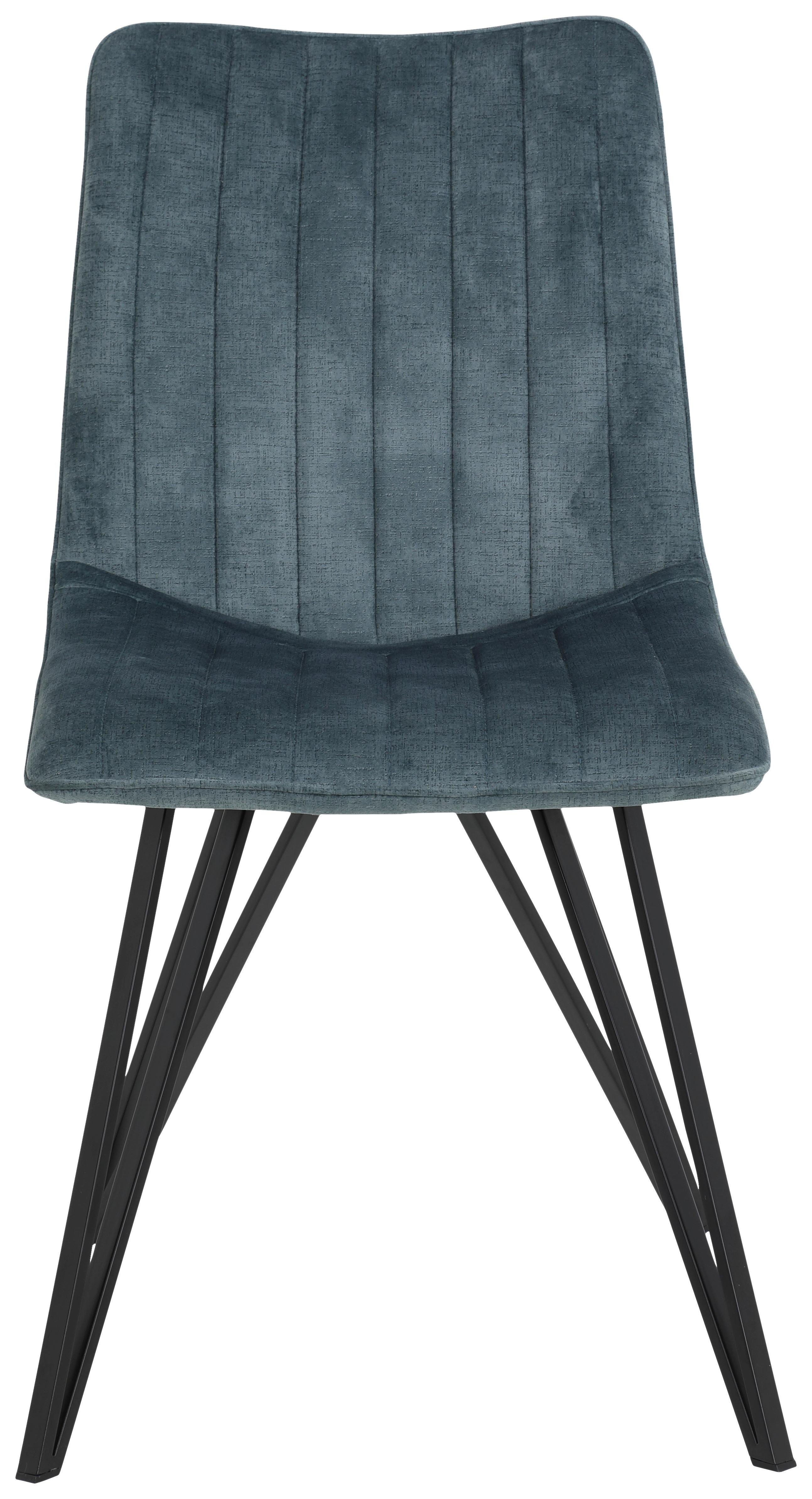 Stuhl Marie Petrol Samtbezug - Petrol/Schwarz, Modern, Textil/Metall (47/87/58cm) - Mömax