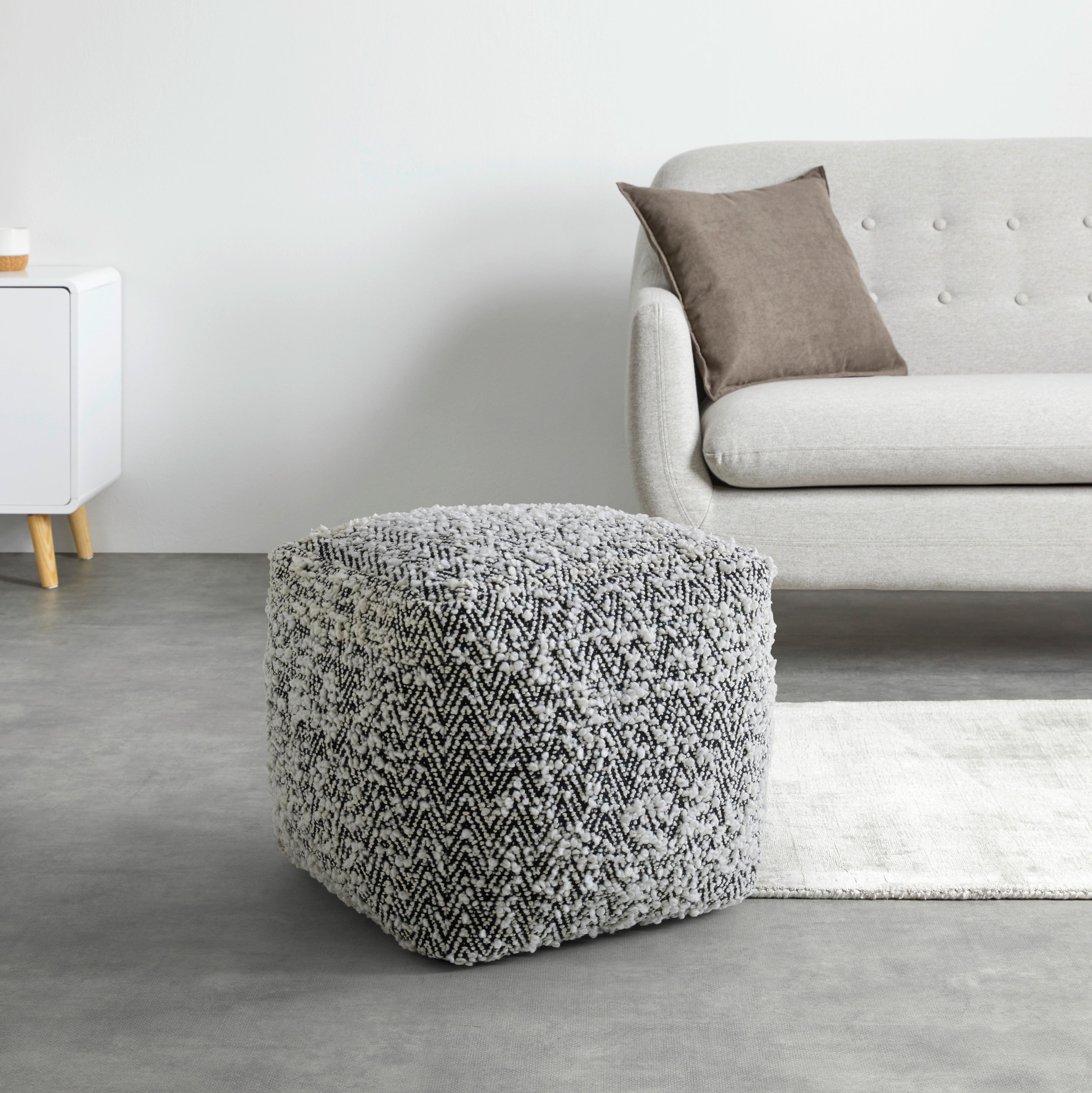 POUF PAUL -TREND- - Weiss/Schwarz, Lifestyle, Naturmaterialien/Textil (45/45/45cm) - Premium Living
