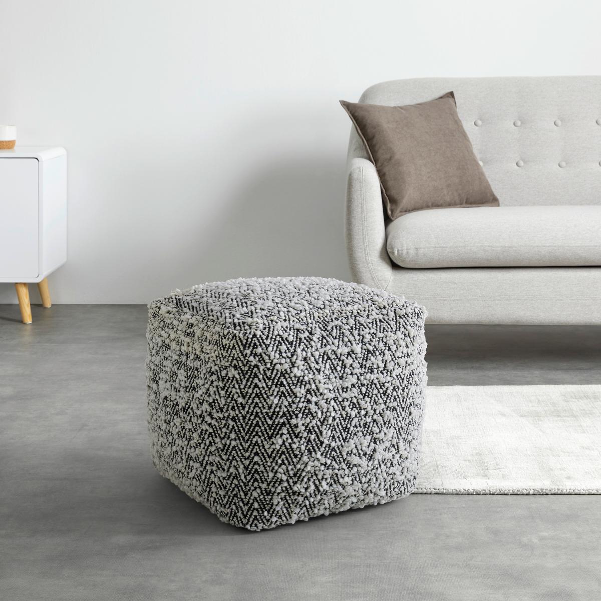 Pouf Paul Schwarz/Weiß - Schwarz/Weiß, LIFESTYLE, Naturmaterialien/Textil (45/45/45cm) - Premium Living