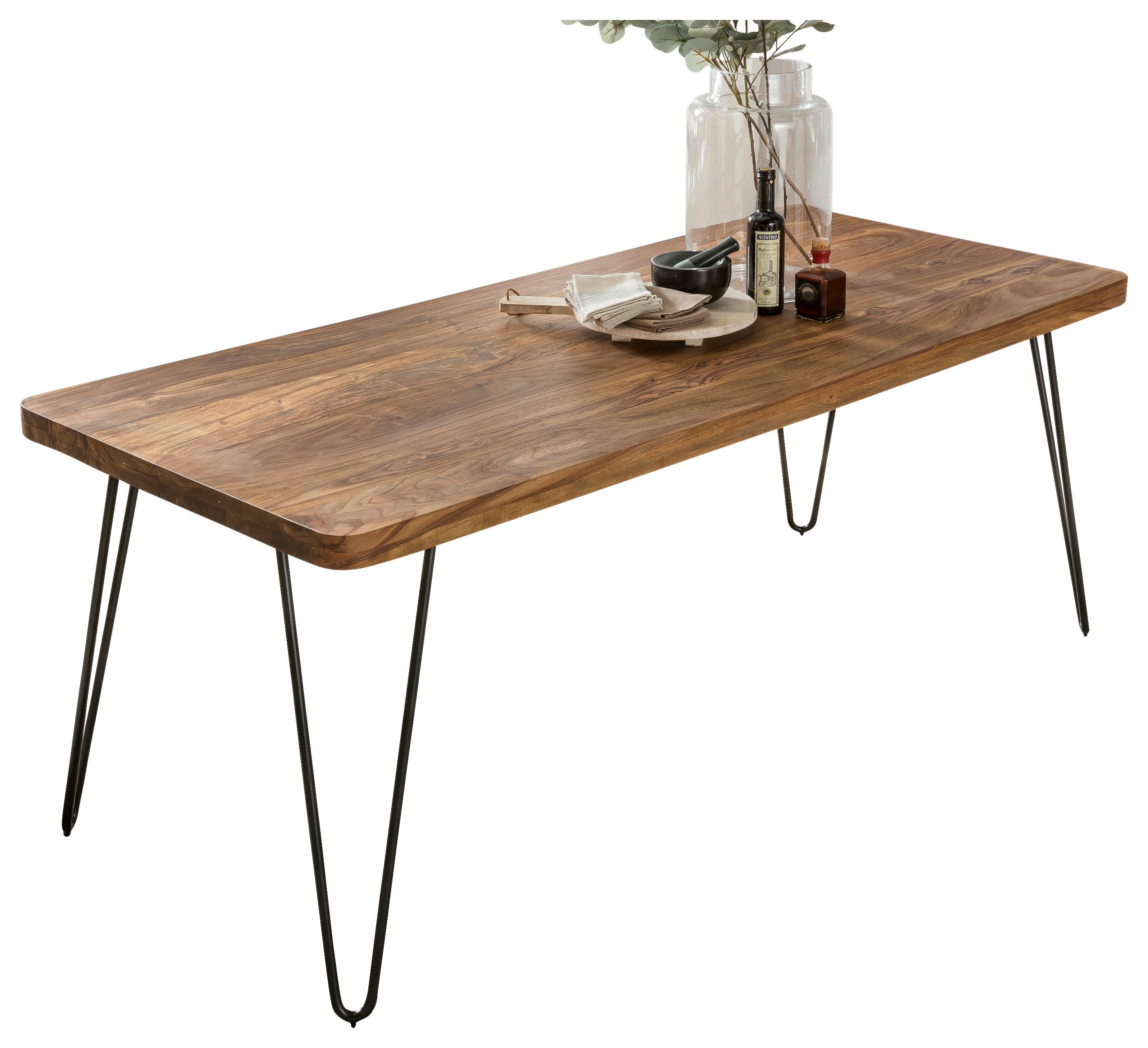 Jedilna Miza Bagli, Pravi Les, 120x80cm - črna/barve indijskega rožnega lesa, Design, kovina/les (120/80/76cm) - MID.YOU