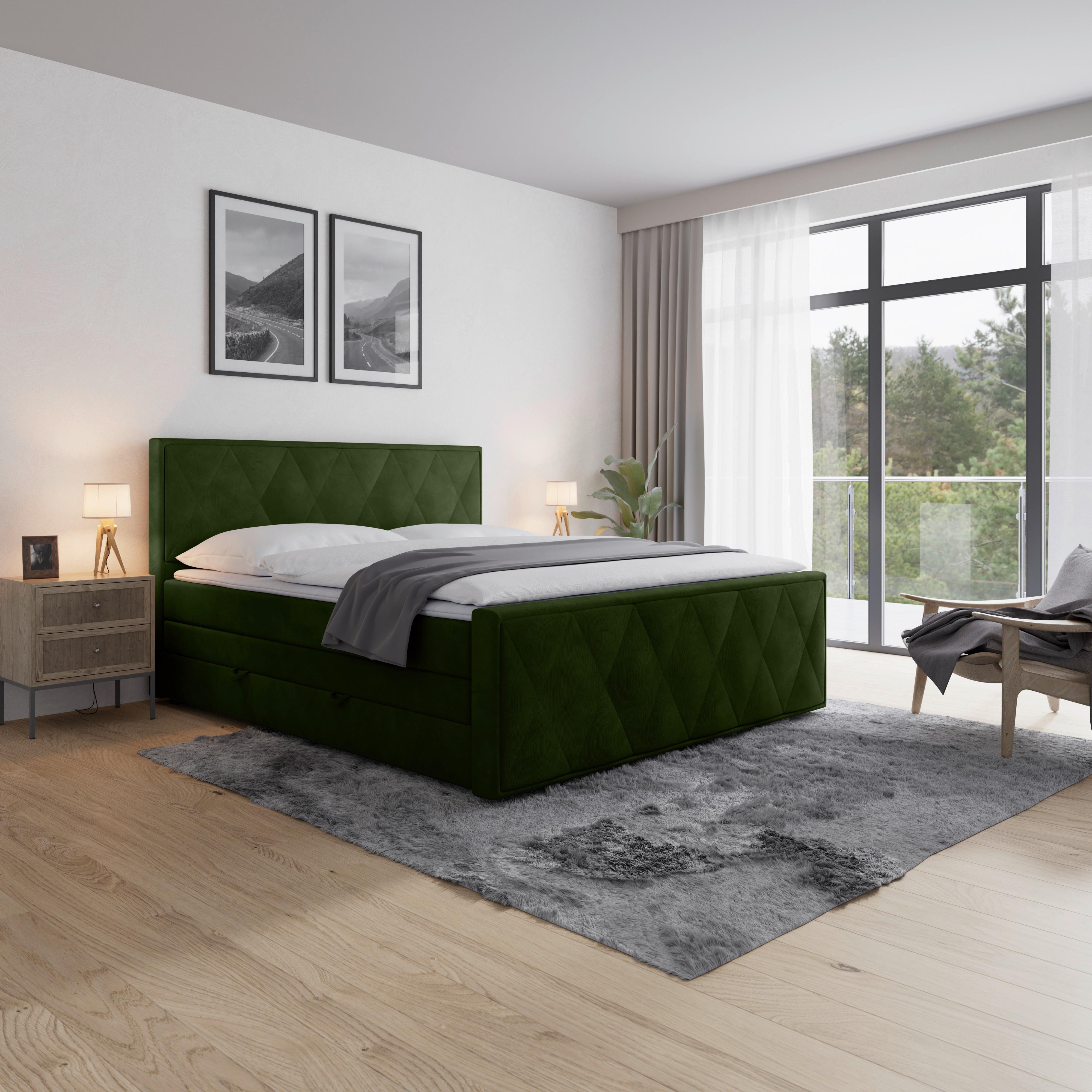 Boxspringbett Porto ca. 180x200 cm Grün - Grün, MODERN, Holz/Kunststoff (180/200cm) - MID.YOU