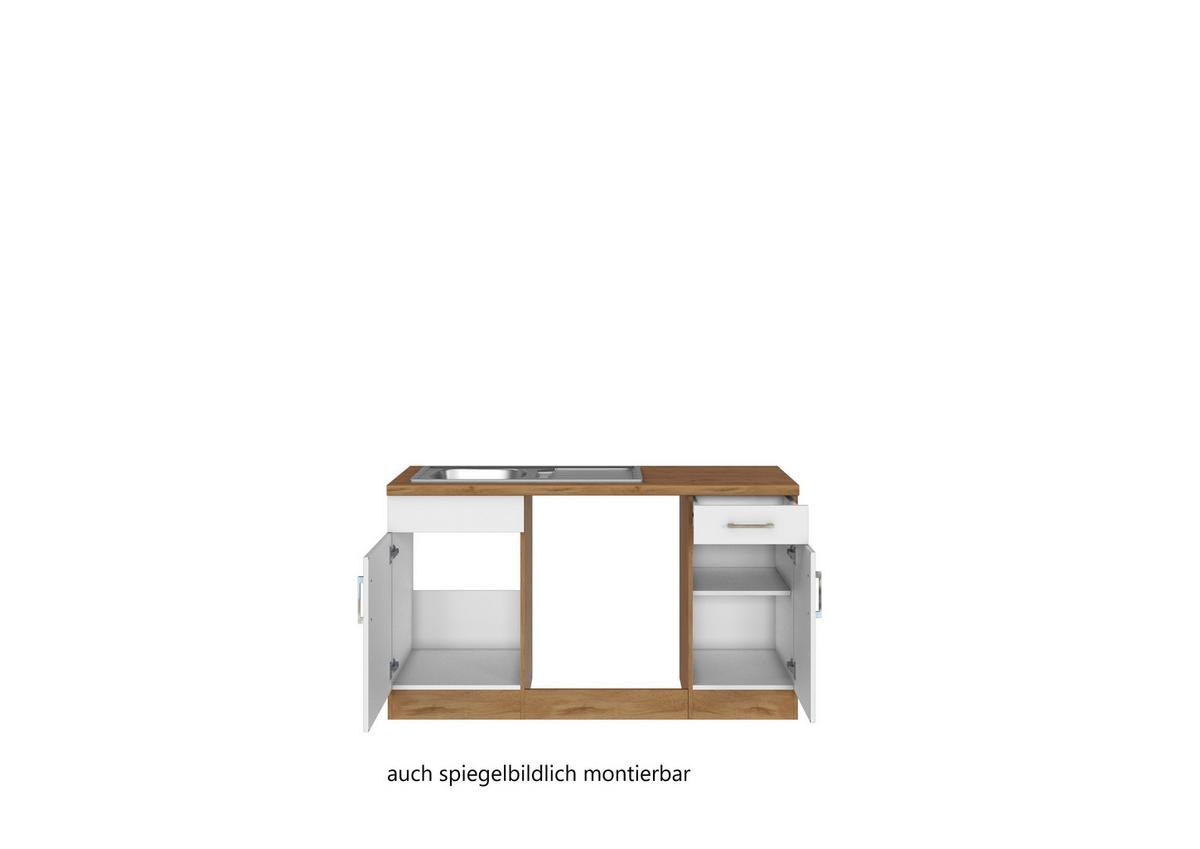 Eckküche Winkelblock ohne Geräte ca. 210x210 cm Weiß - Eichefarben/Alufarben, MODERN, Holzwerkstoff/Metall (210/210cm) - Held