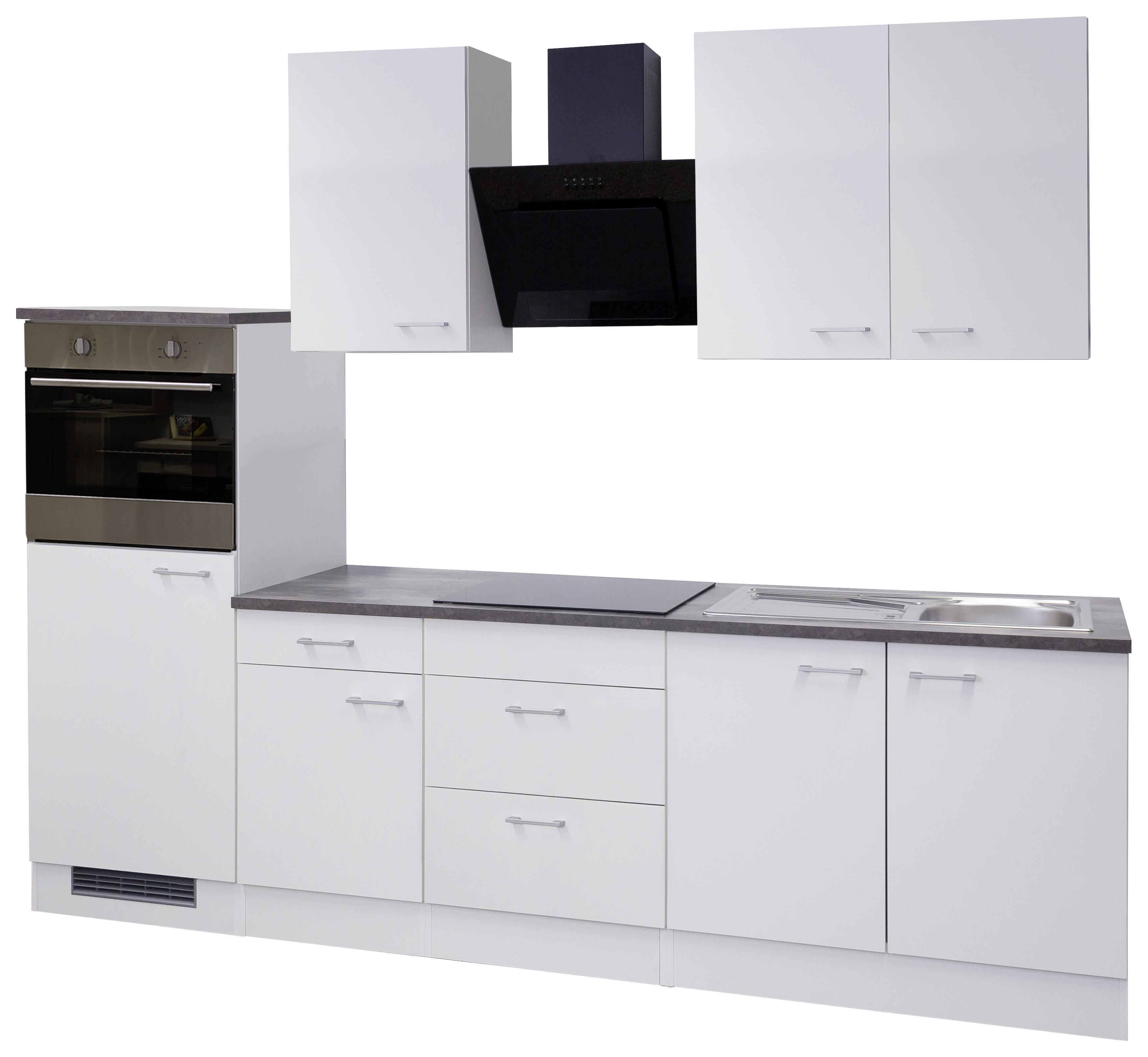 Küchenblock in Weiß ´LUCCA 270 CM´ - Graubraun/Alufarben, KONVENTIONELL, Holzwerkstoff/Kunststoff (270cm) - FlexWell