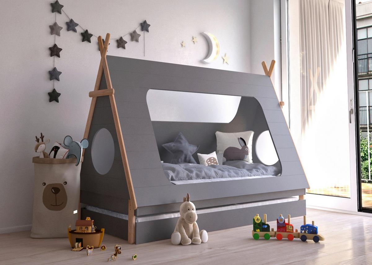 Hausbett ca. 90x200 cm Dunkelgrau/Naturfarben - Dunkelgrau/Naturfarben, Design, Holz/Holzwerkstoff (90/200cm) - Livetastic