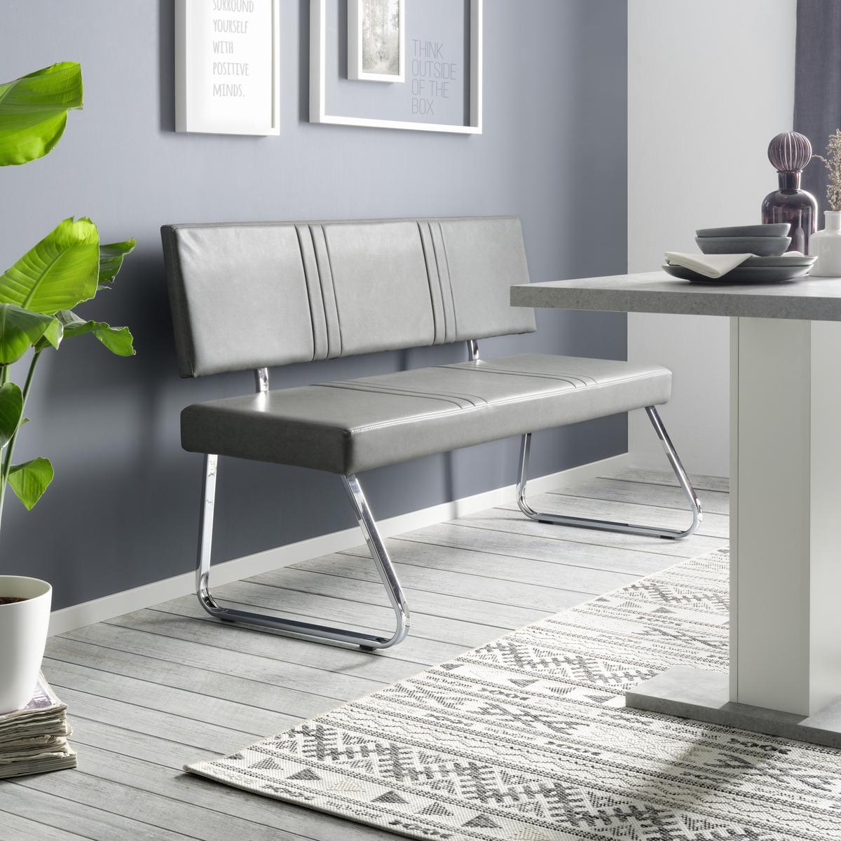 banc in Grau - gris/couleur chromée, Modern, métal/textile (140/84,5/57cm) - Mömax