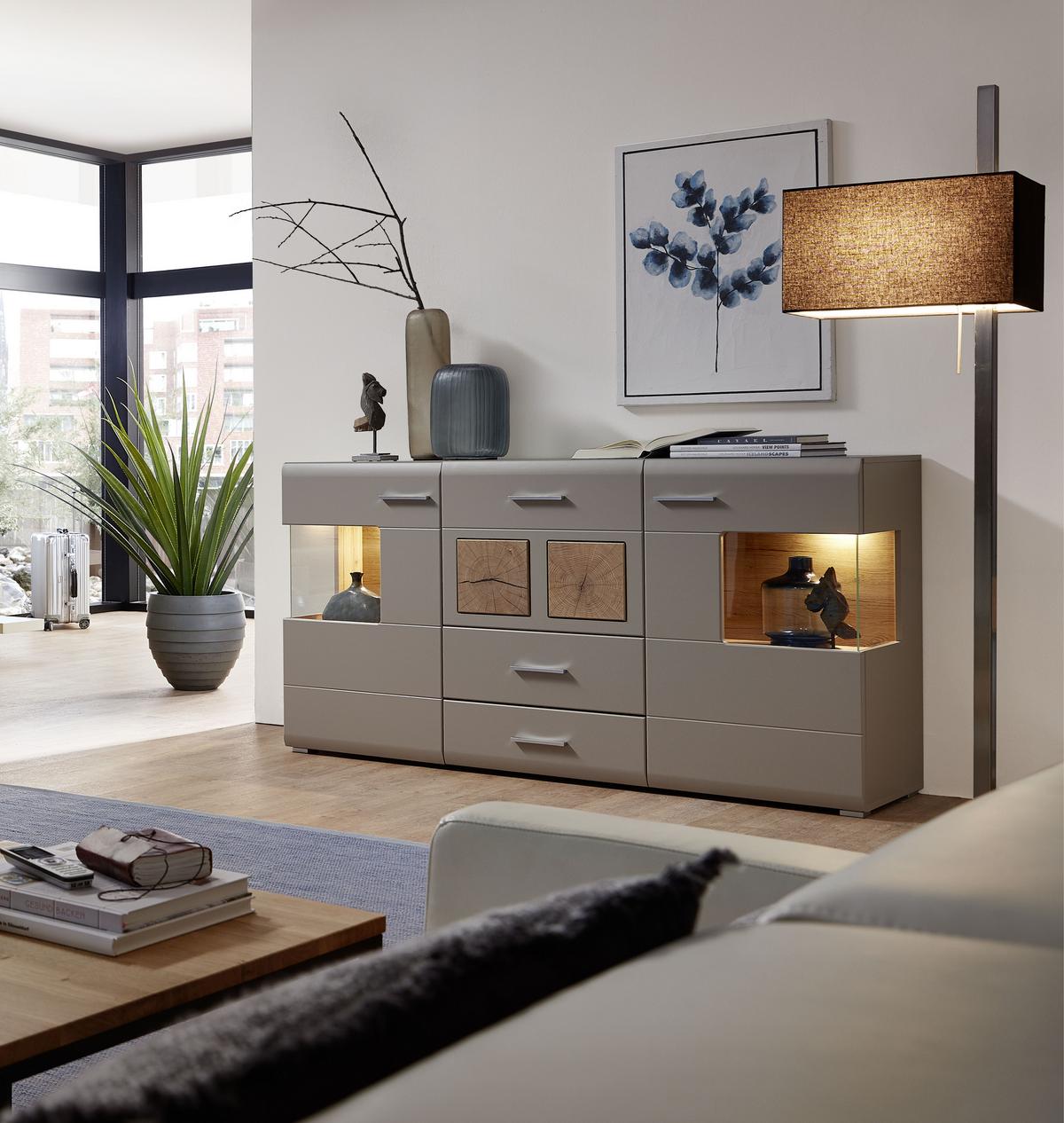 KOMODA SZEROKA FUN PLUS II - kolor dębowy/kolor srebrny, Design, materiał drewnopochodny/tworzywo sztuczne (170/94/42cm) - Livetastic