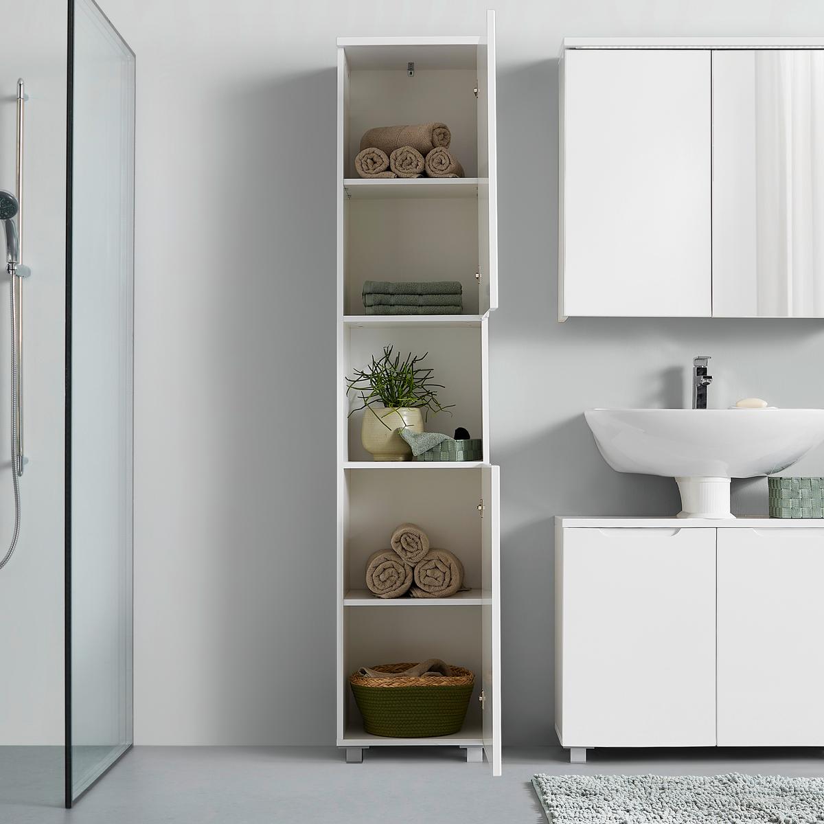 armoire haute in Weiss ca. 40x194x32cm - Weiss/Silberfarben, Modern, Holzwerkstoff/Kunststoff (40/194/32cm) - Mömax