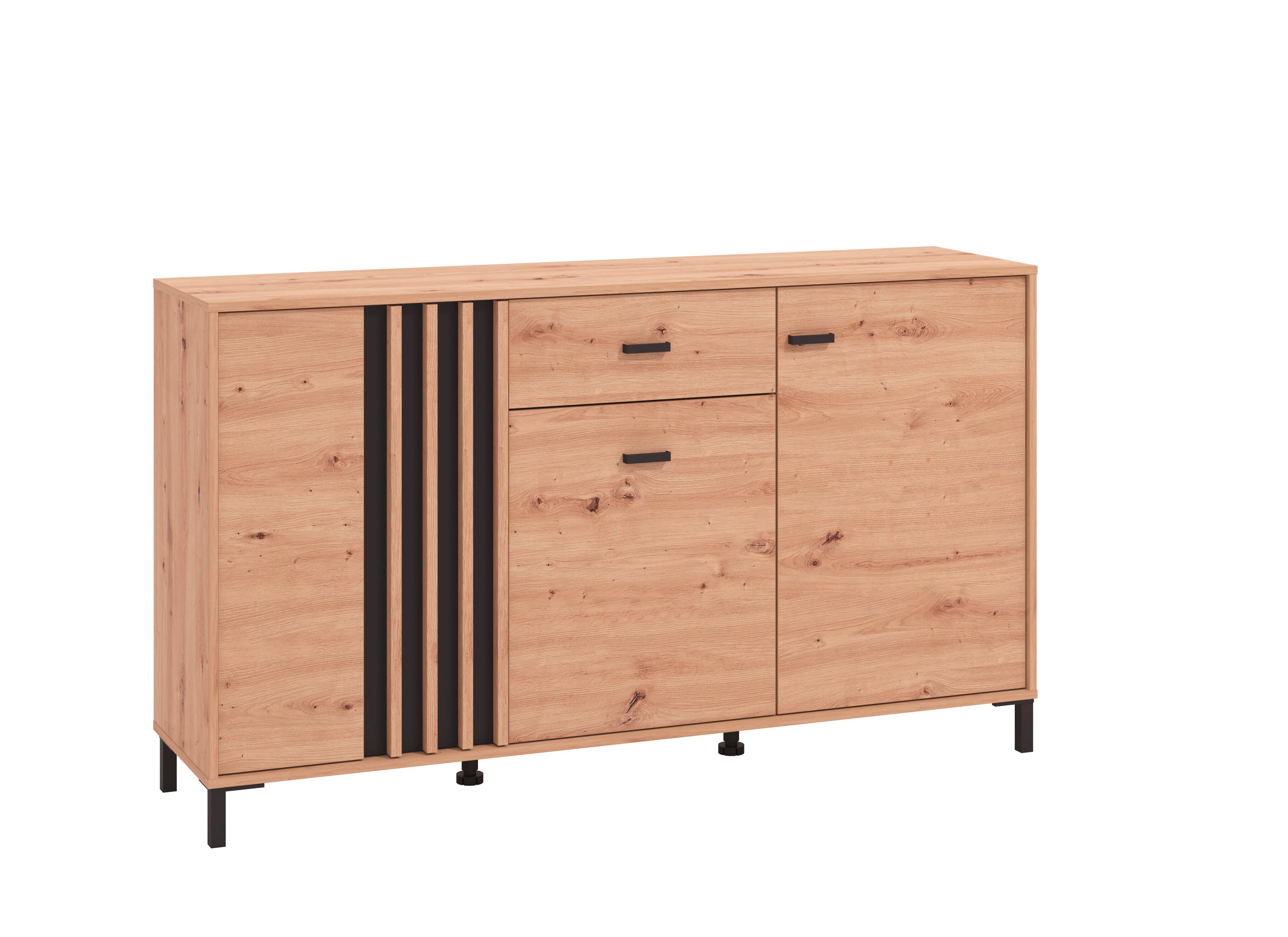 Sideboard Laval Schwarz/Eiche Artisan - Schwarz/Eiche Artisan, MODERN, Holzwerkstoff/Kunststoff (157/90/40cm) - P & B